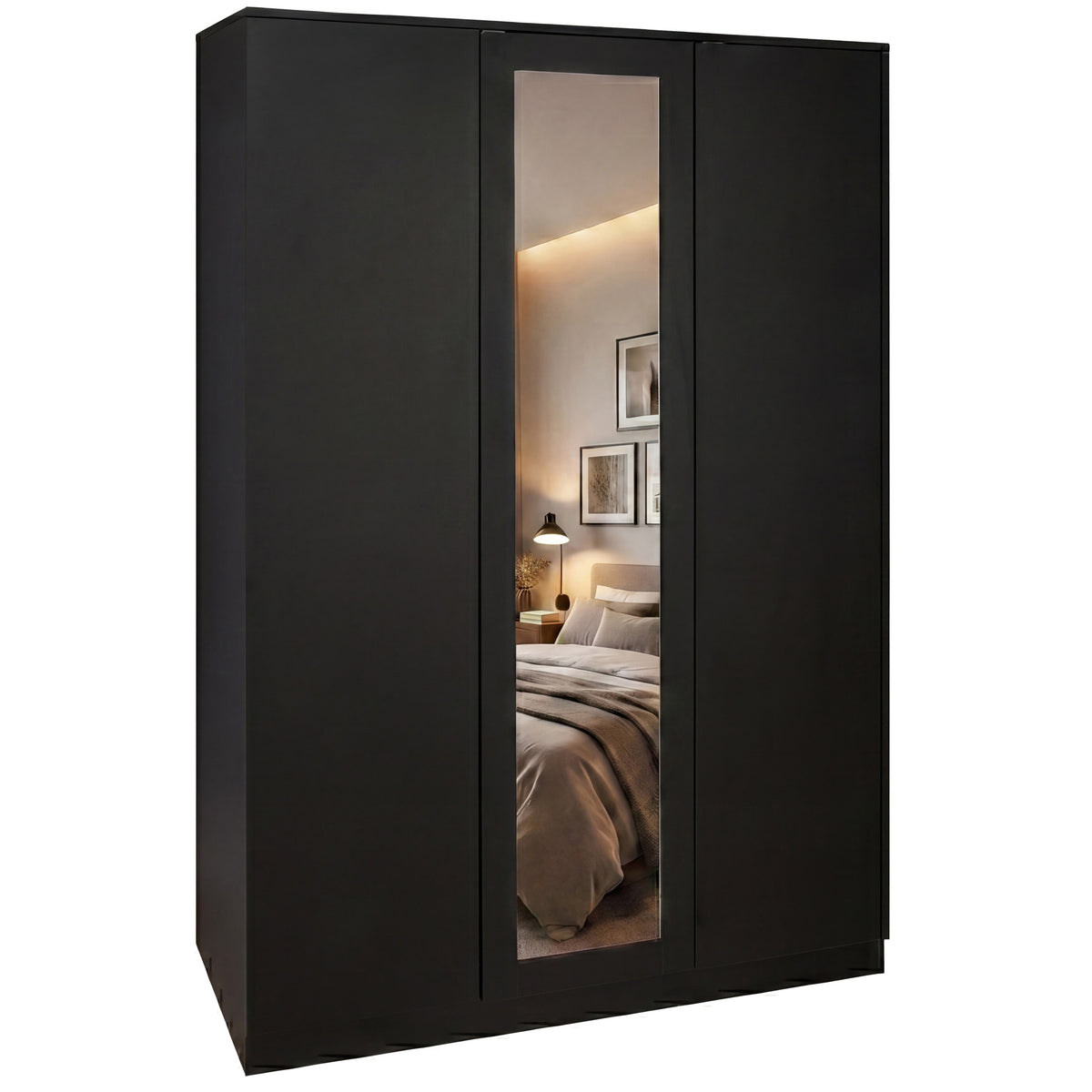 Denver 3 Door Mirrored Wardrobe – Modern Spacious Bedroom Storage Closet, Black