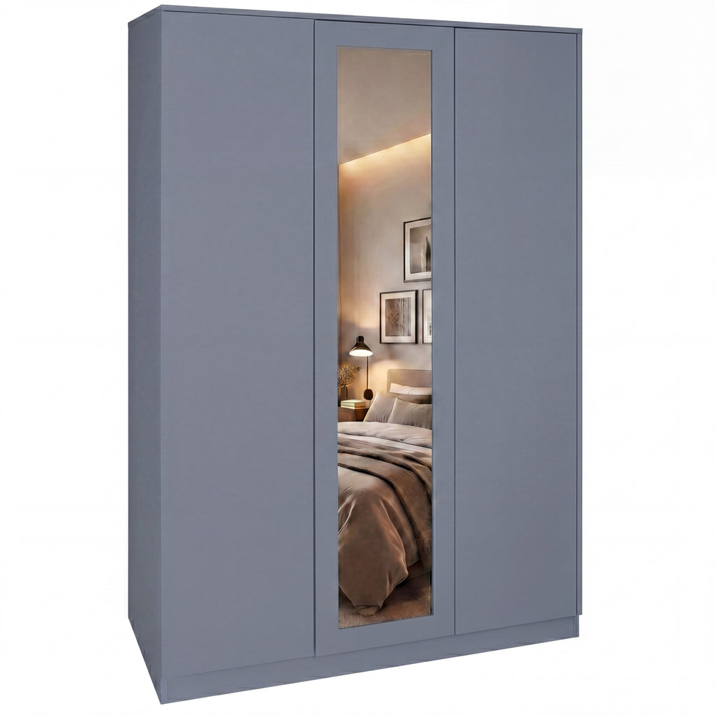 Denver 3 Door Mirrored Wardrobe – Modern Spacious Bedroom Storage Closet, Grey