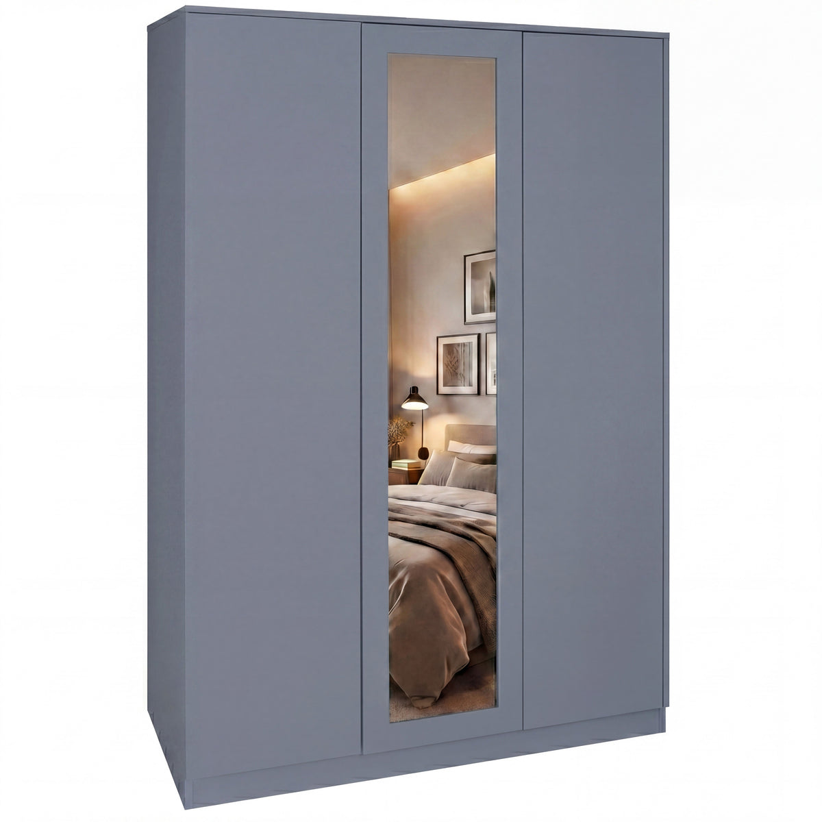 Denver 3 Door Mirrored Wardrobe – Modern Spacious Bedroom Storage Closet, Grey