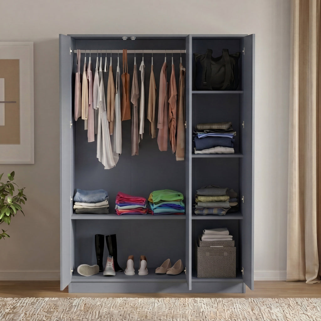 Denver 3 Door Mirrored Wardrobe – Modern Spacious Bedroom Storage Closet, Grey