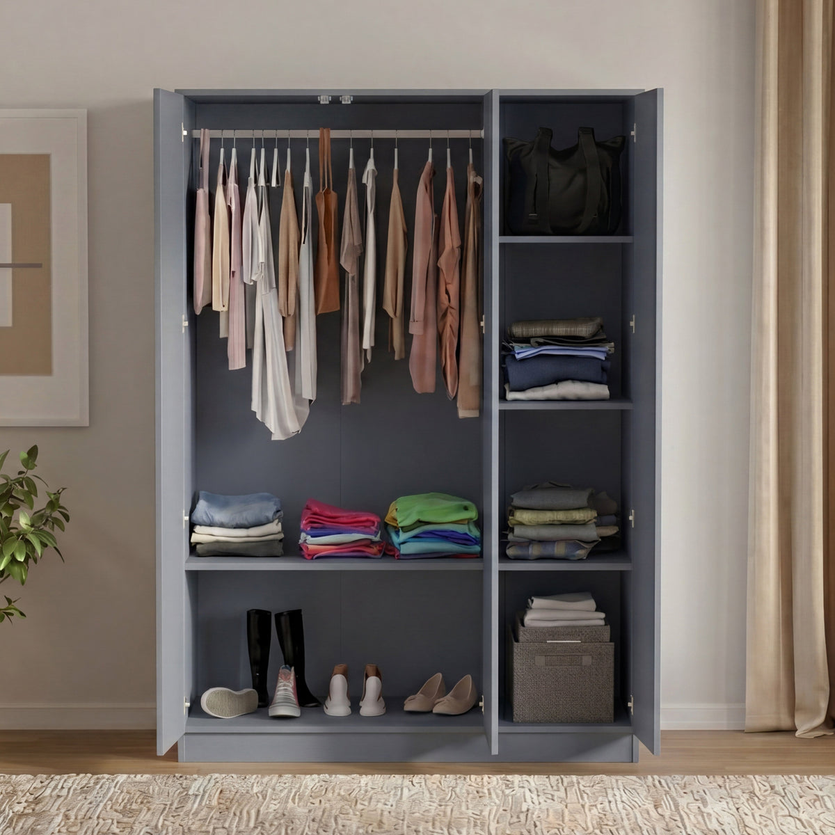 Denver 3 Door Mirrored Wardrobe – Modern Spacious Bedroom Storage Closet, Grey