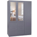 Riano 3 Door 3 Drawer Mirrored Wardrobe – Modern Spacious Bedroom Storage Closet, Grey