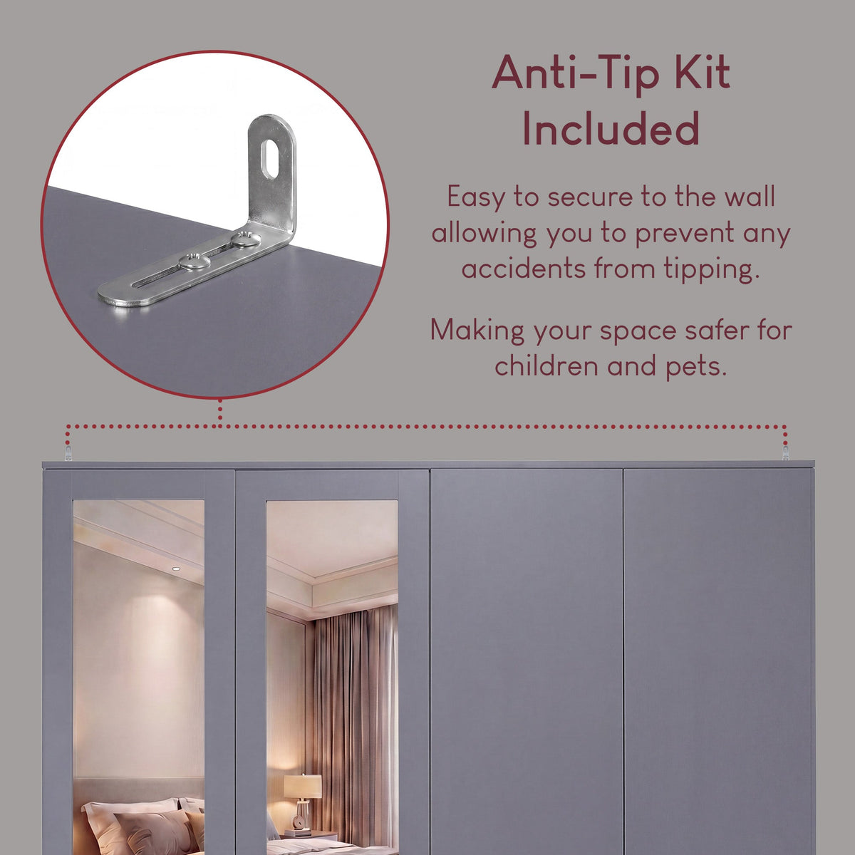 Riano 4 Door 3 Drawer Mirrored Wardrobe – Spacious Bedroom Storage Closet, Grey