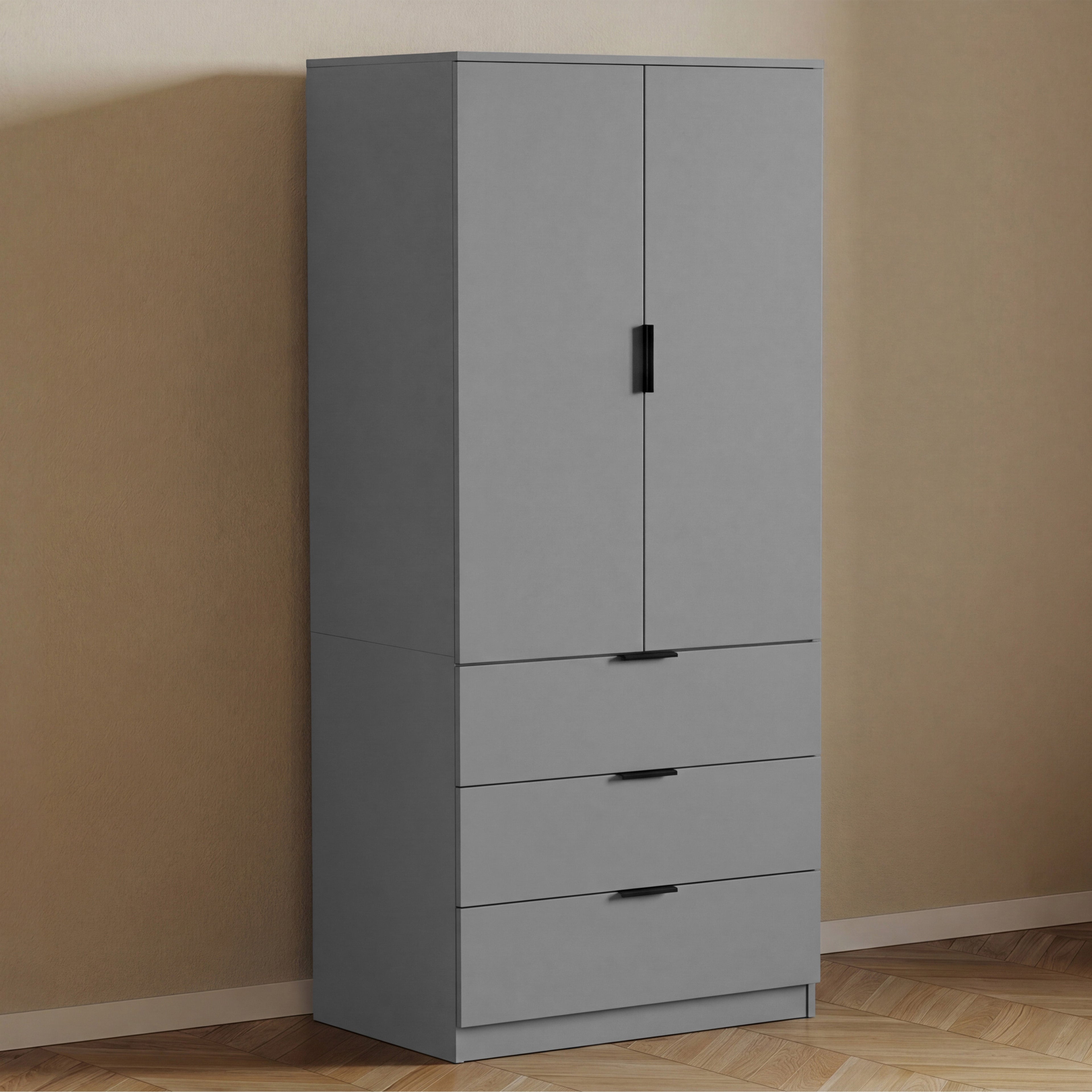 Trega 2 Door 3 Drawer Wardrobe – Modern Spacious Bedroom Storage Closet, Grey