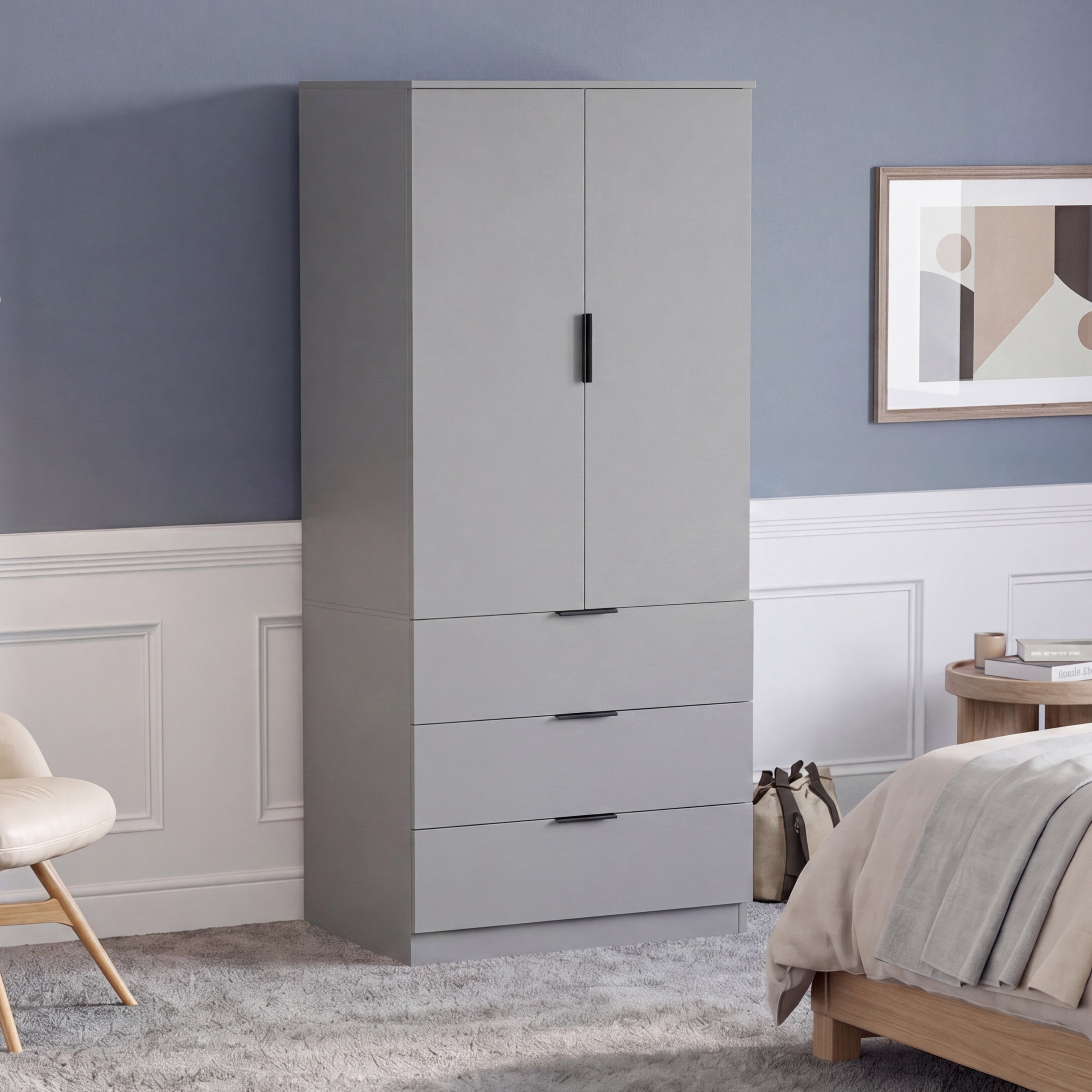 Trega 2 Door 3 Drawer Wardrobe – Modern Spacious Bedroom Storage Closet, Grey