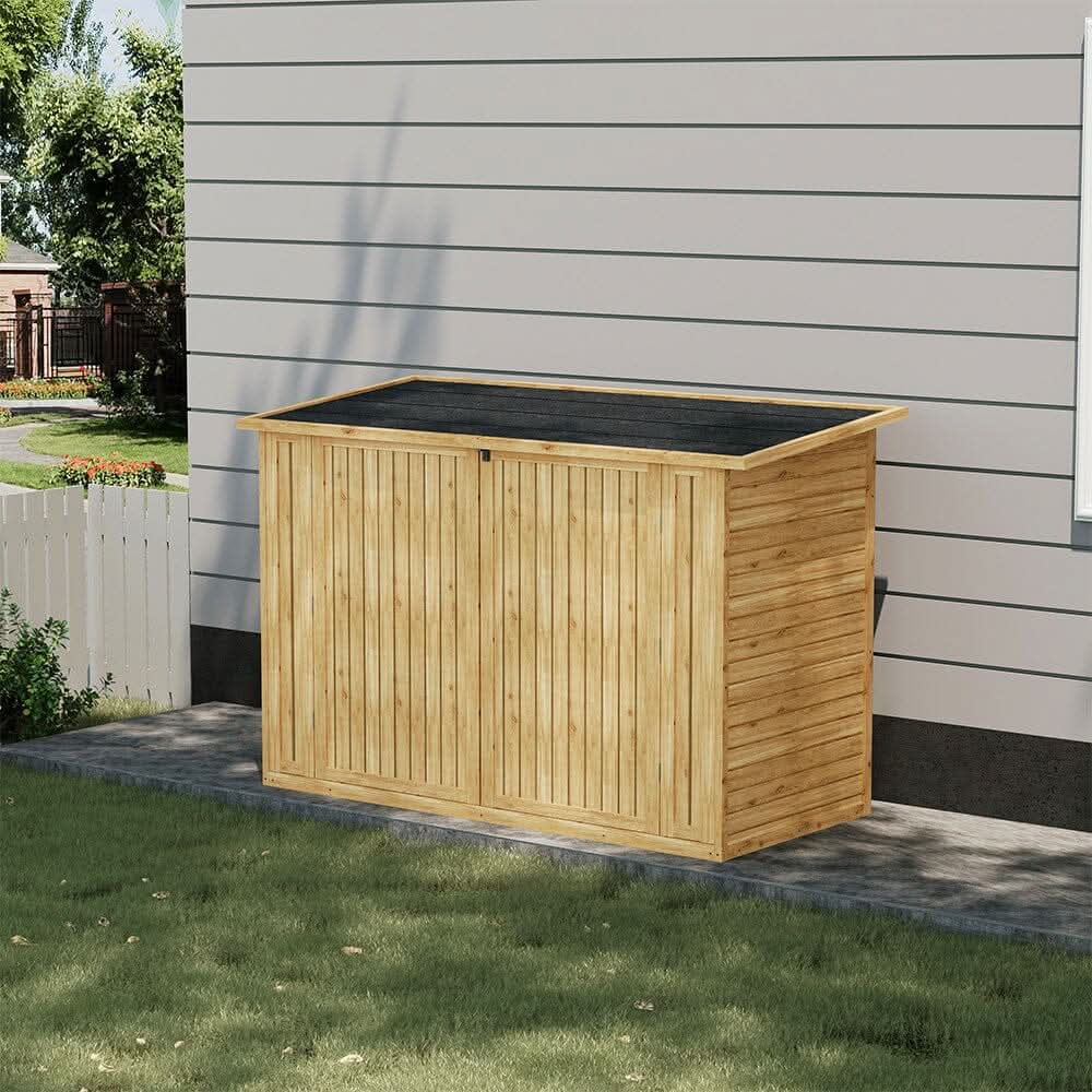 Wooden Bicycle Shed with Asphalt Roof and Steel Locking Door