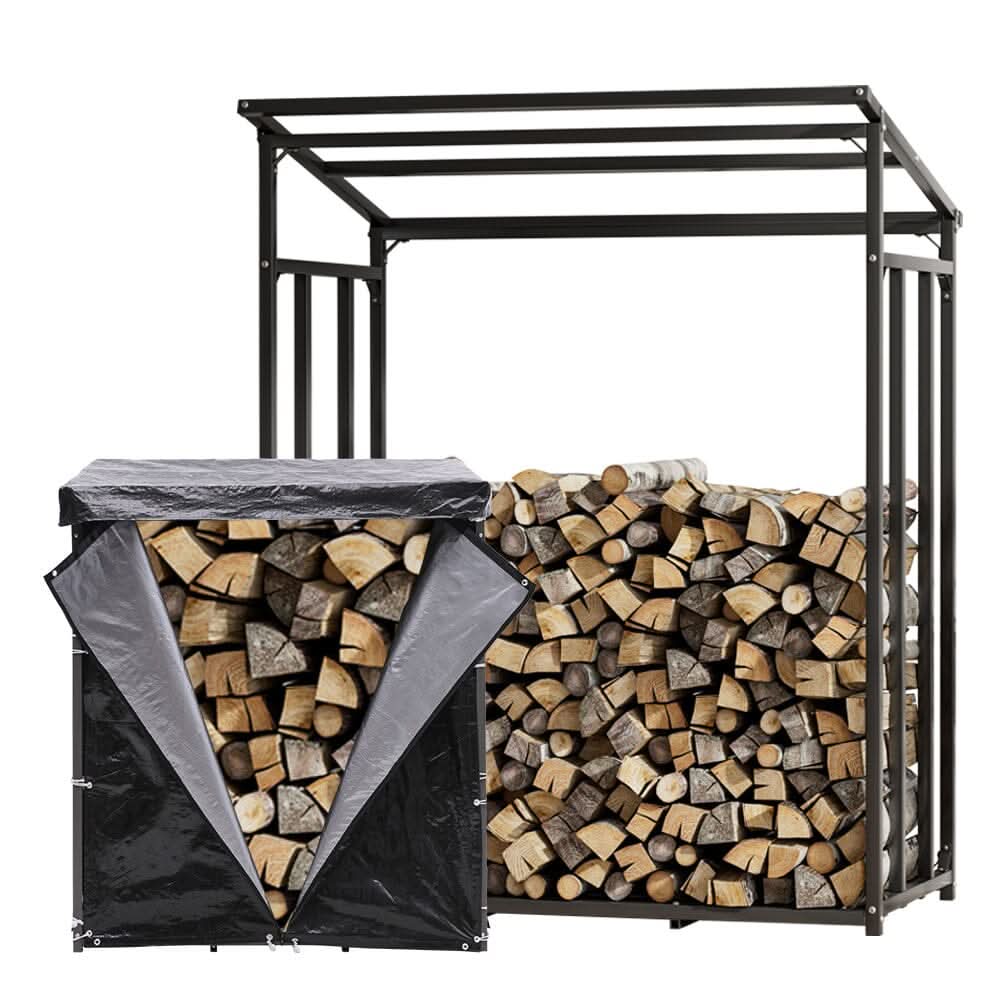185cm W Garden Metal Tube Firewood Rack with Roof