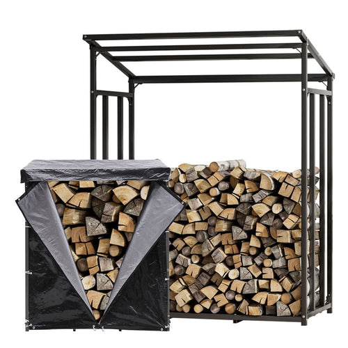 185cm W Garden Metal Tube Firewood Rack with Roof