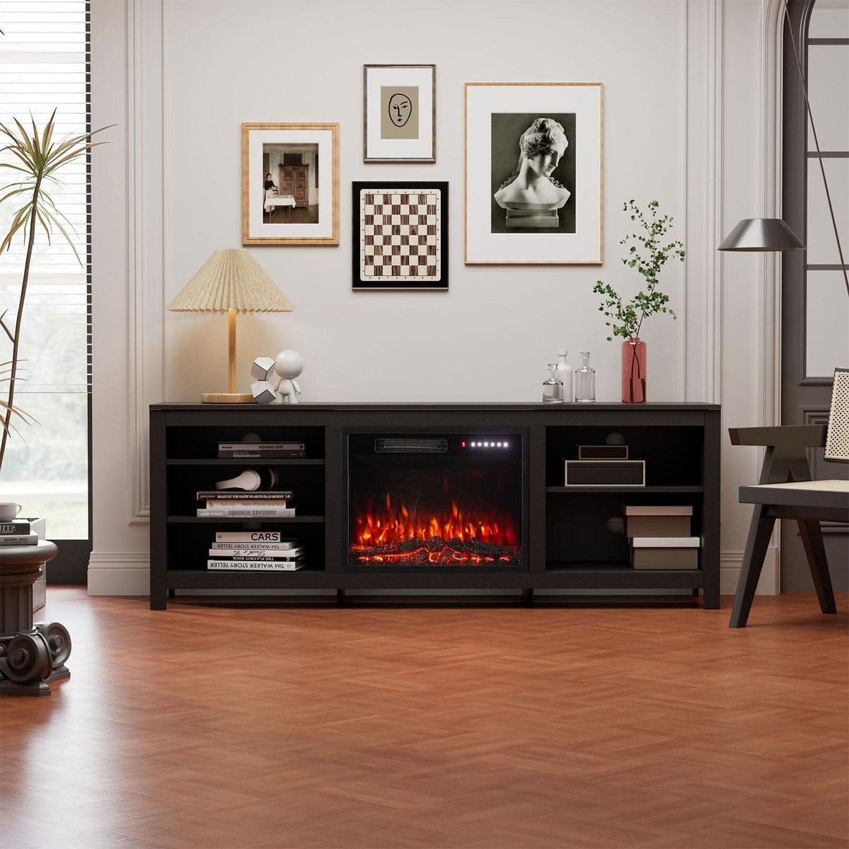 23Inch Electric Fireplace with TV Stand | 12 Flame Colours, Remote Control