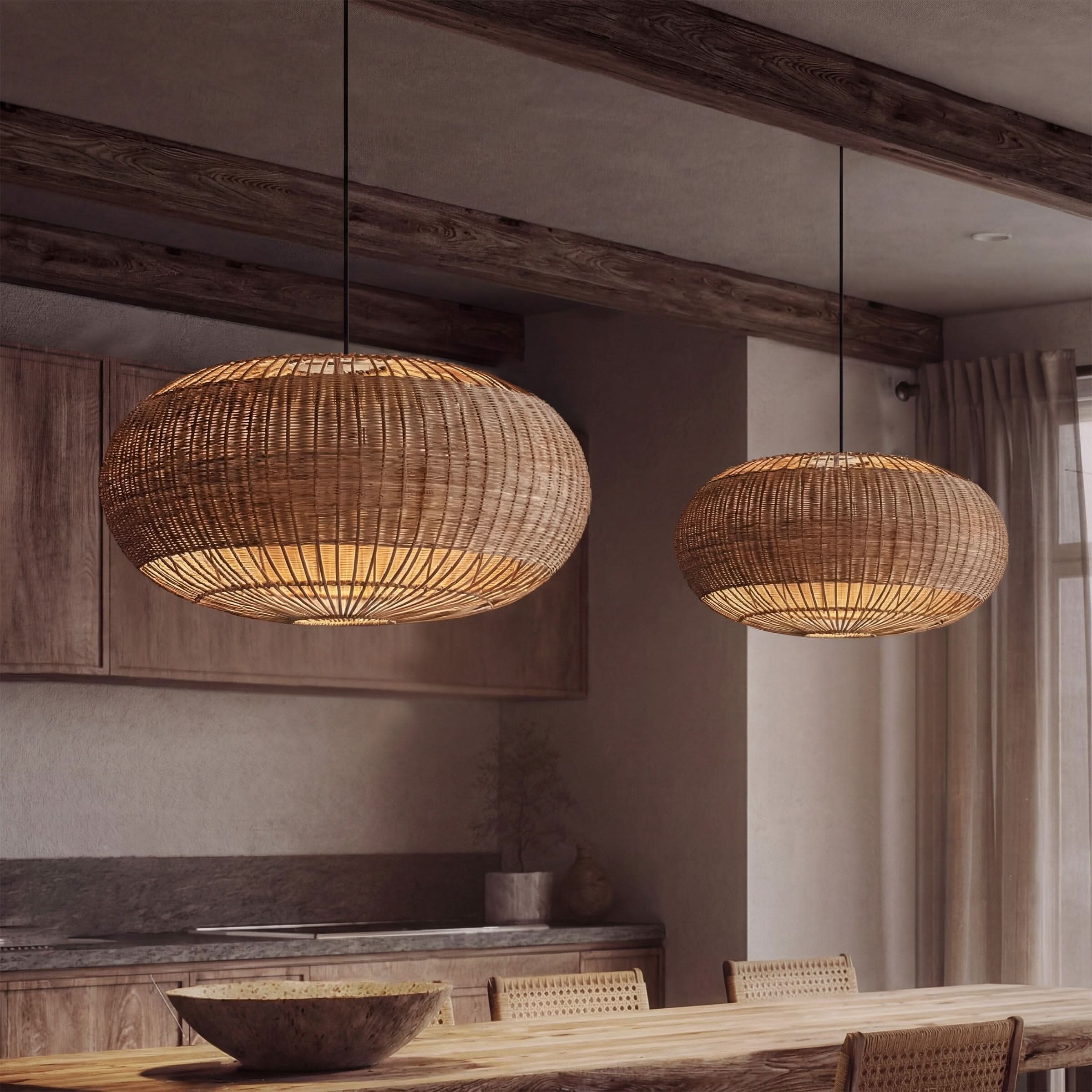 Lightsin Handcrafted Split Rattan Basket Pendant Light for Dining Room, Living Room