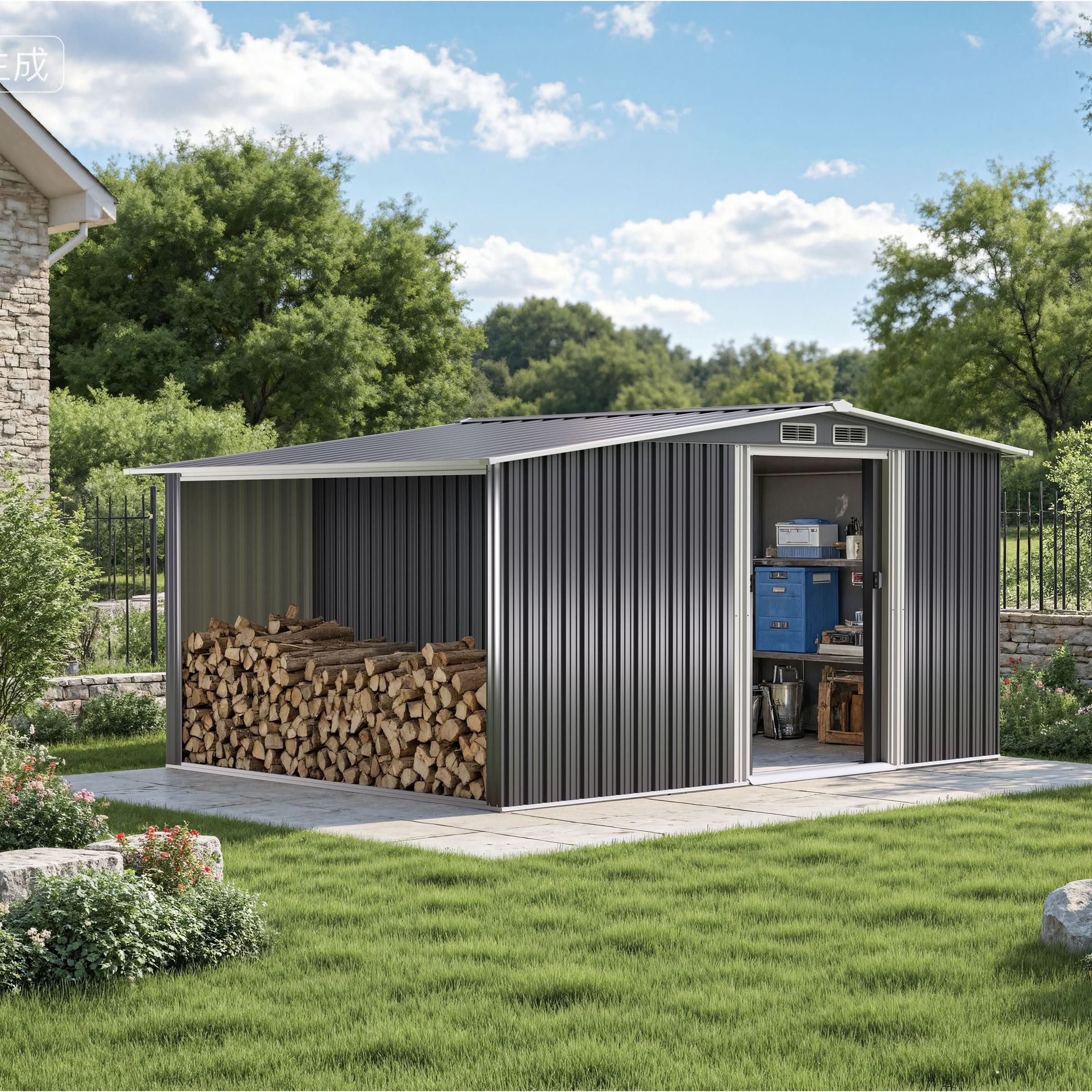 4×8/ 6×8 / 8×8/ 10×8ft Steel Garden Storage Bike Shed with Gable Roof Top Air Circulation Design