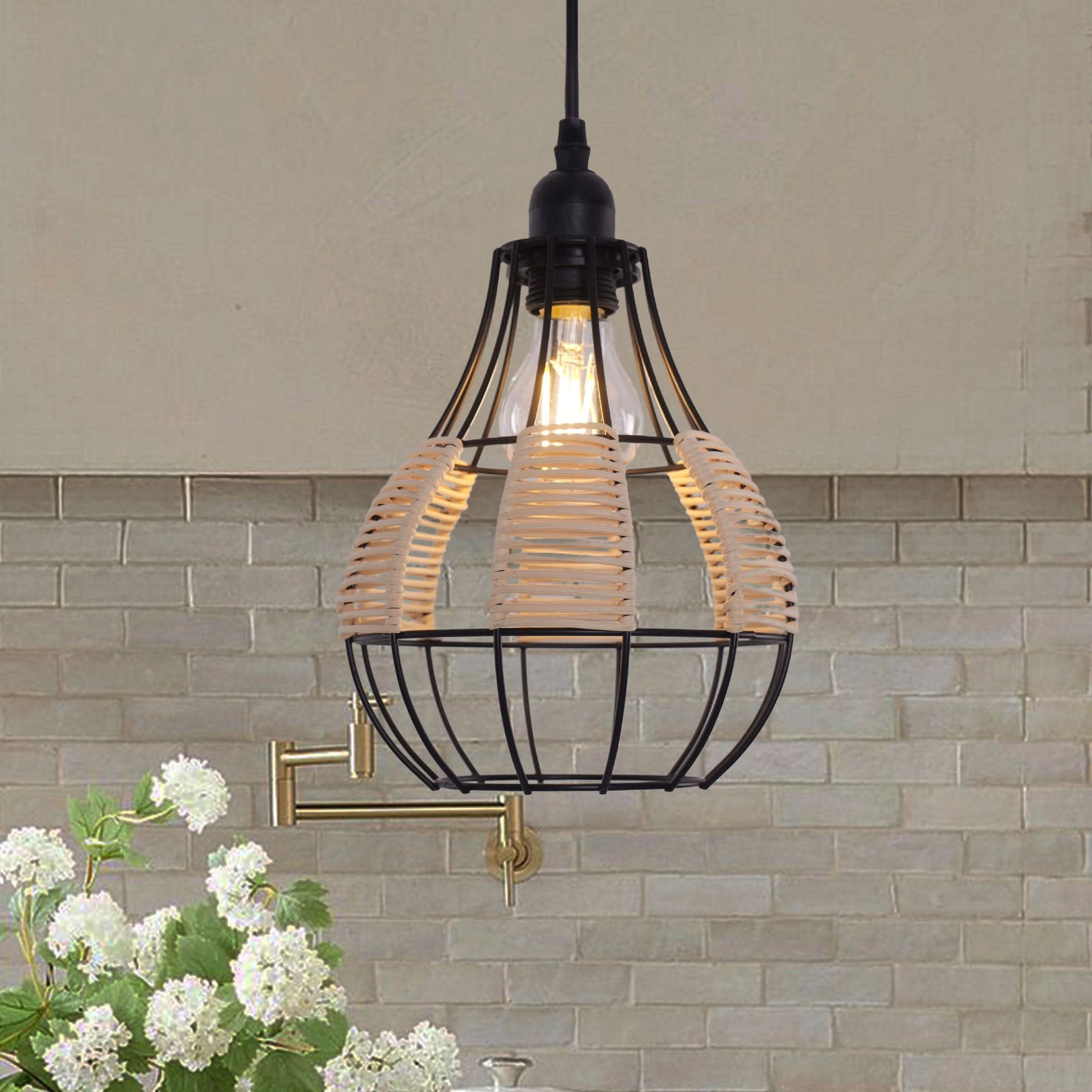 Glyph-Lightsin Basketweave Rattan Pendant Light for Cozy Earthy Elegance