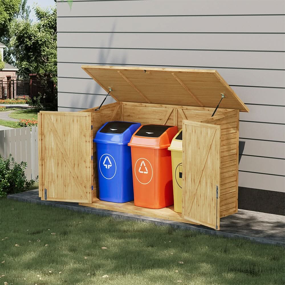 Wooden Bicycle Shed with Asphalt Roof and Steel Locking Door