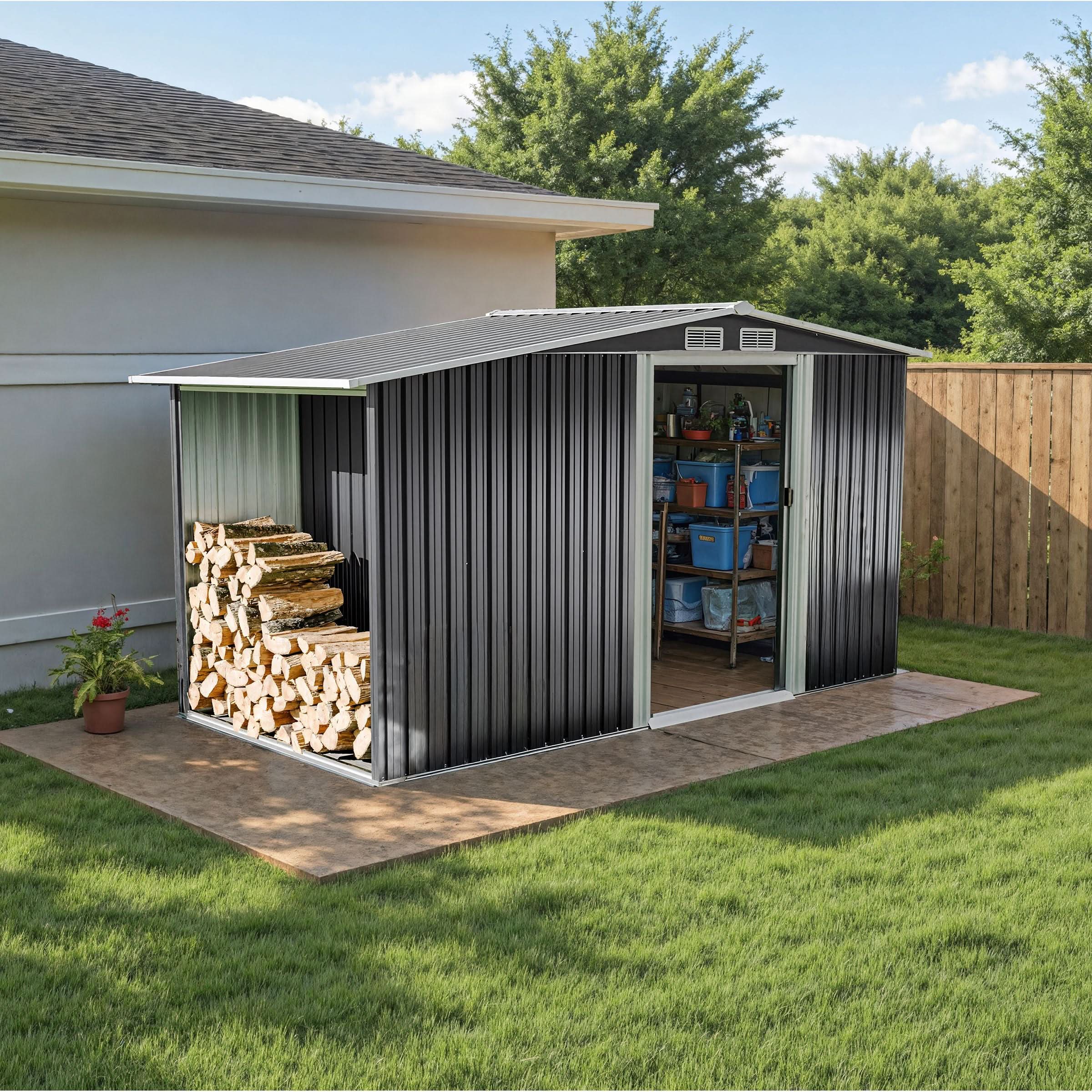 4×8/ 6×8 / 8×8/ 10×8ft Steel Garden Storage Bike Shed with Gable Roof Top Air Circulation Design