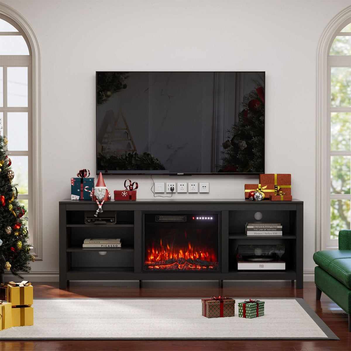 23Inch Electric Fireplace with TV Stand | 12 Flame Colours, Remote Control