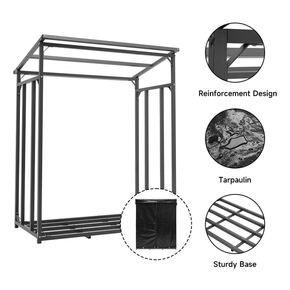 185cm W Garden Metal Tube Firewood Rack with Roof