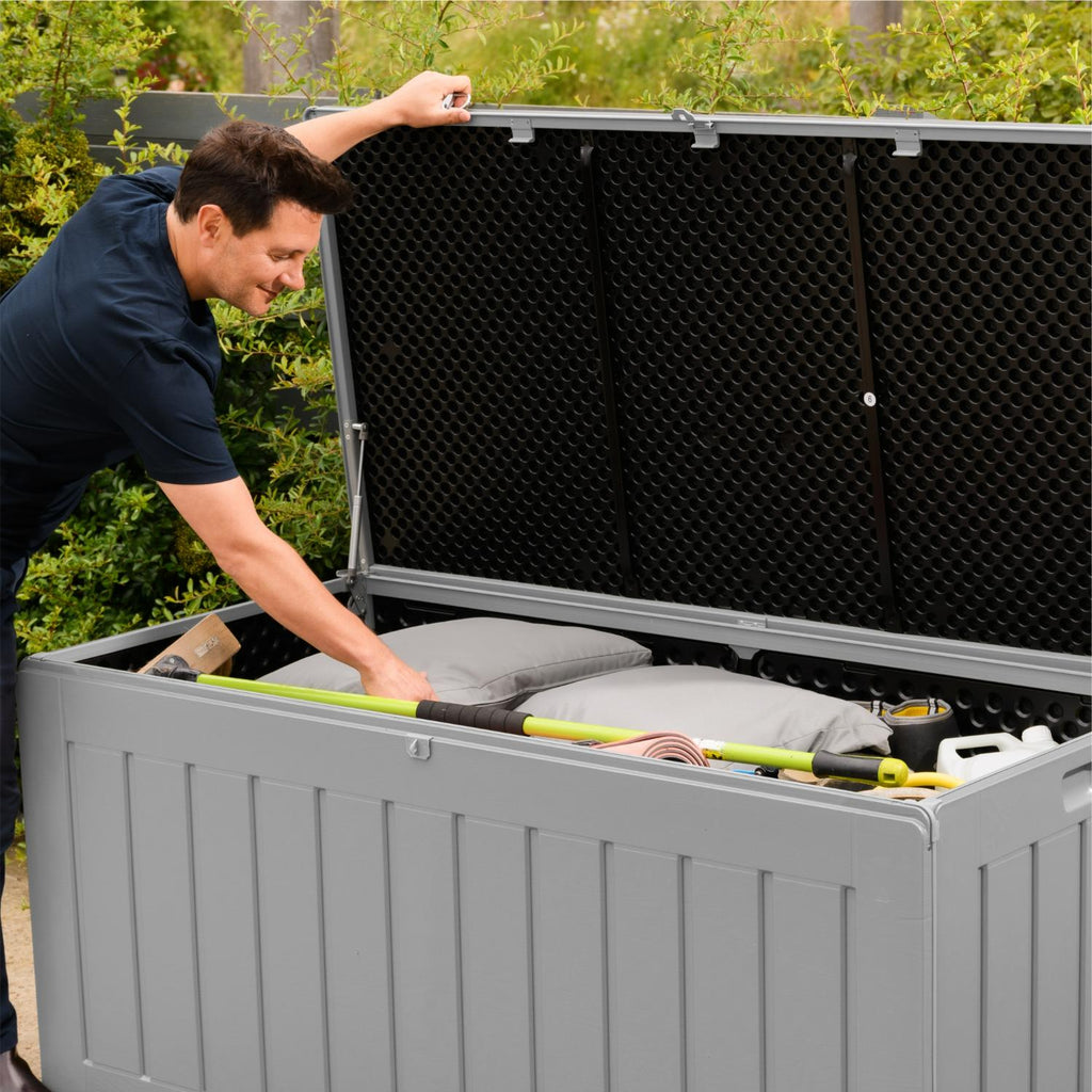 XXL Extra-Large Weatherproof Garden Storage Box Bench – Outdoor Plastic Shed for Cushions, Tools & Garden Storage