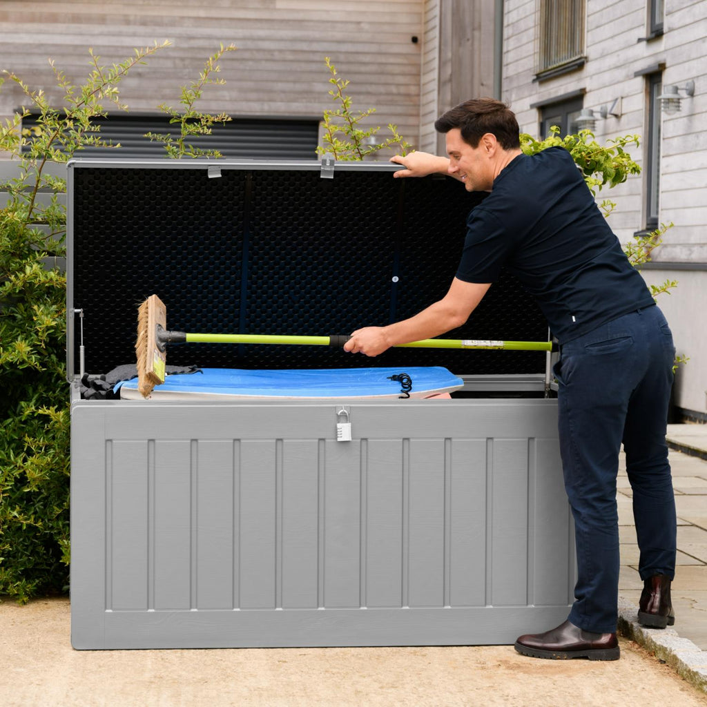 XXL Extra-Large Weatherproof Garden Storage Box Bench – Outdoor Plastic Shed for Cushions, Tools & Garden Storage