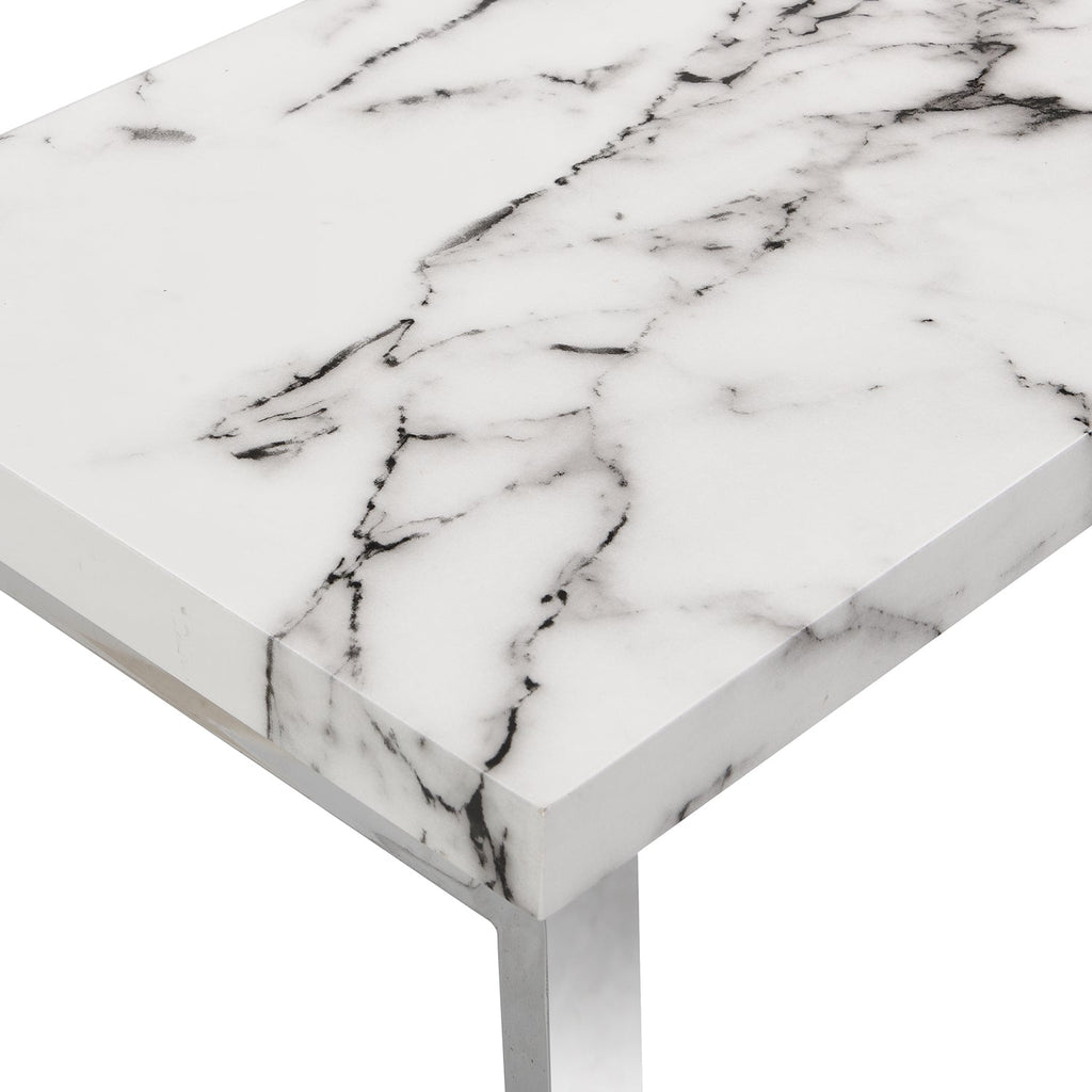 BIASCA High Gloss Marble Effect 120cm Console Table with Silver Chrome Legs