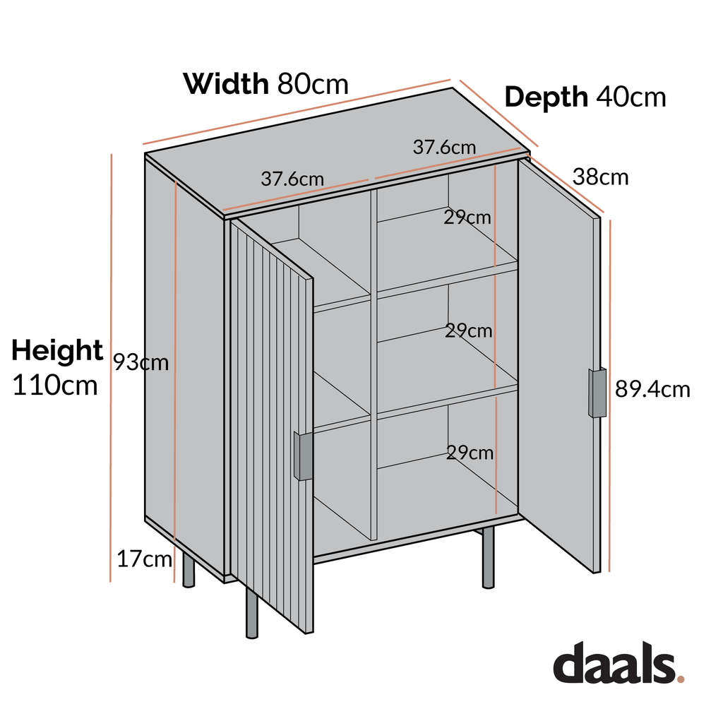 Richmond Ridged Highboard Storage Cabinet, Dark Ash