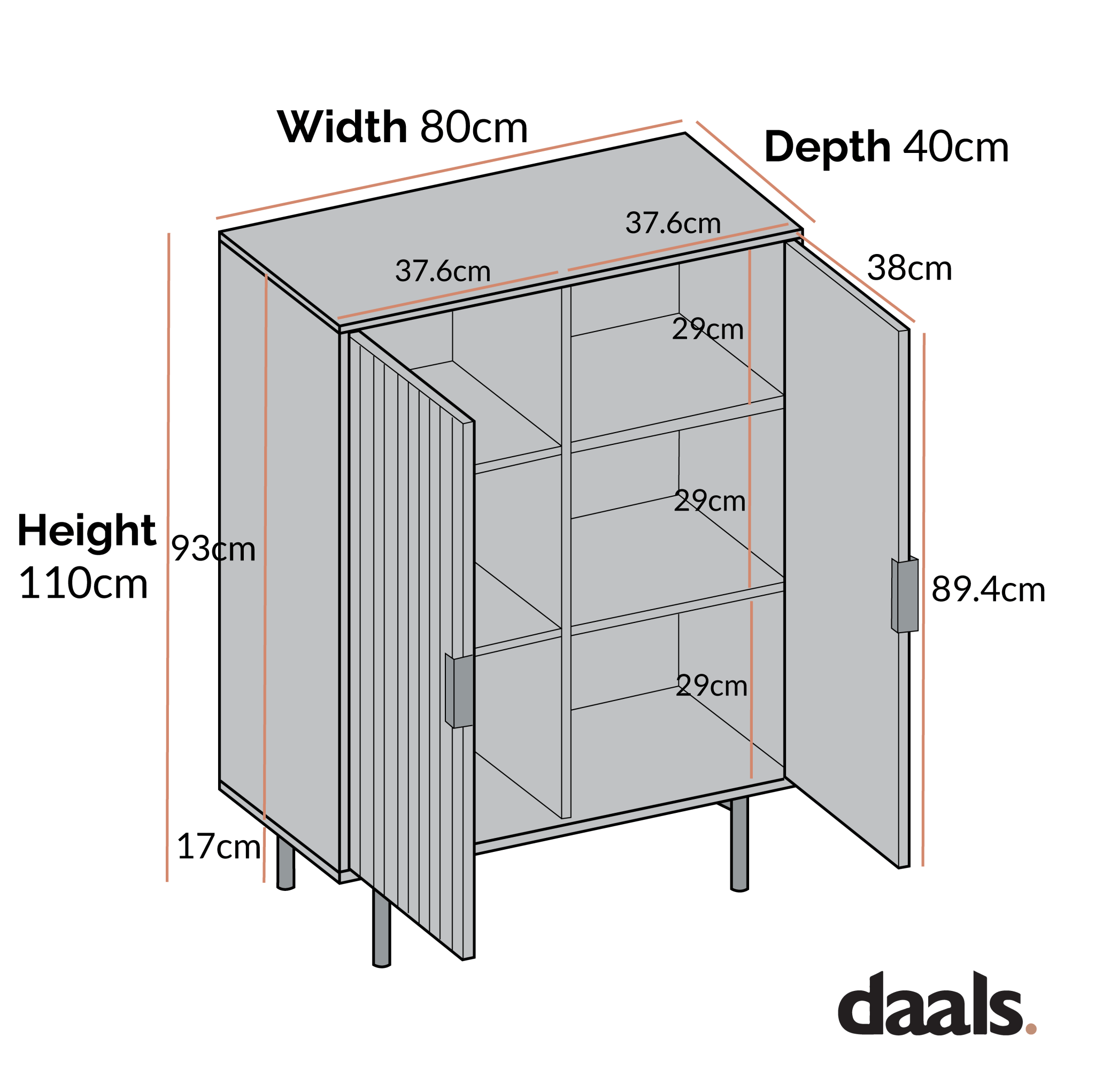 Richmond Ridged Highboard Storage Cabinet, Dark Ash