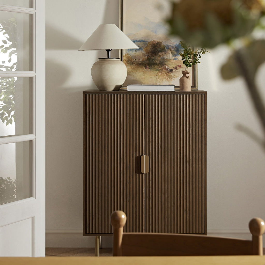 Richmond Ridged Highboard Storage Cabinet, Dark Ash