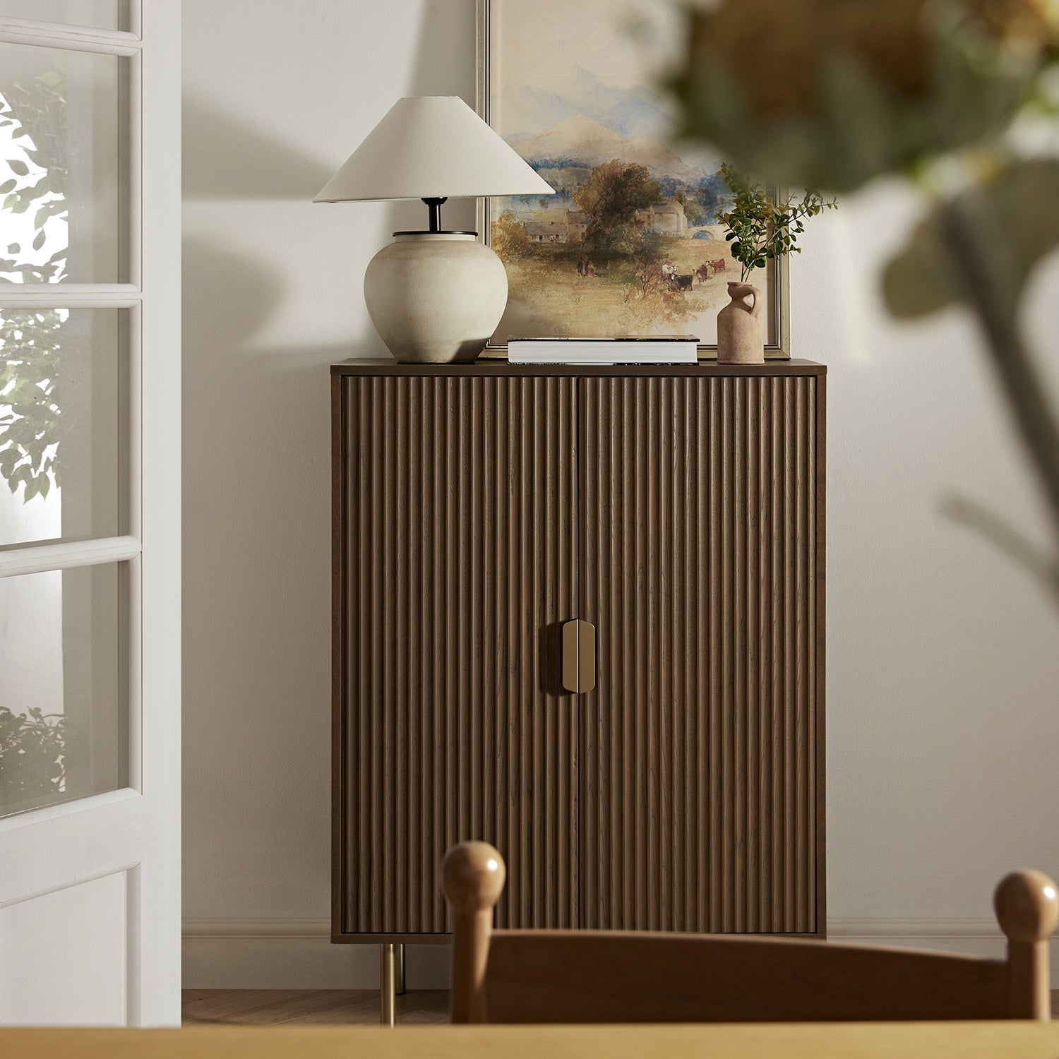 Richmond Ridged Highboard Storage Cabinet, Dark Ash