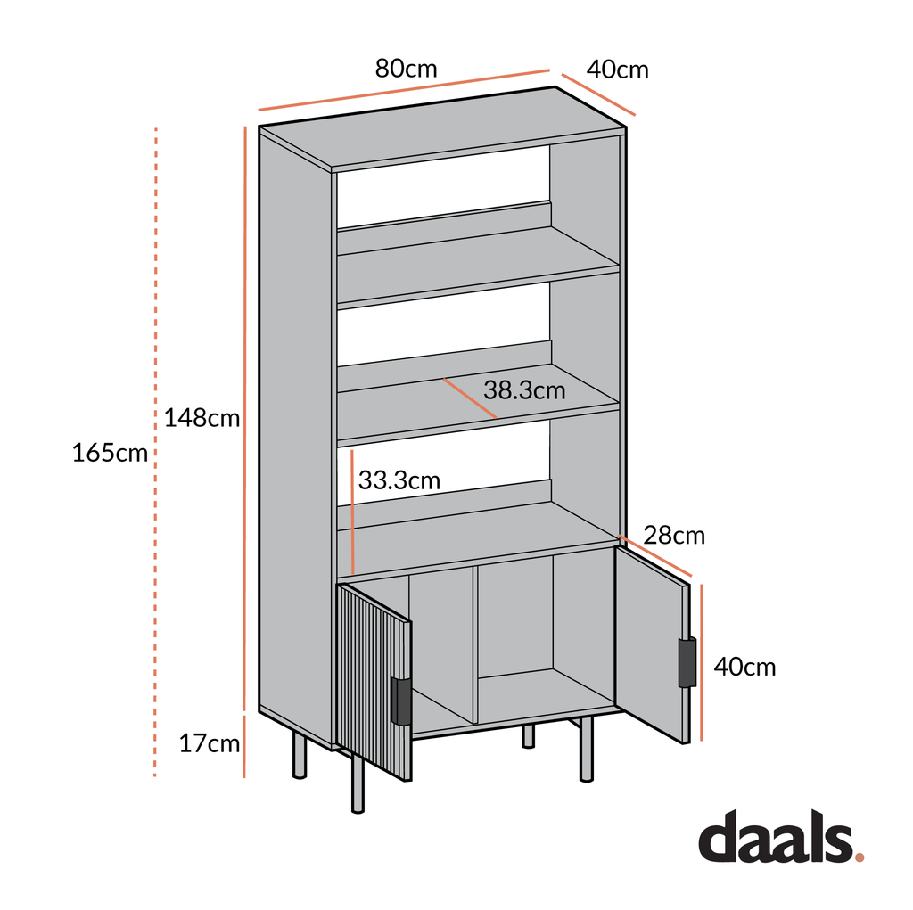 Richmond Ridged Tall Bookcase with Doors, Dark Ash