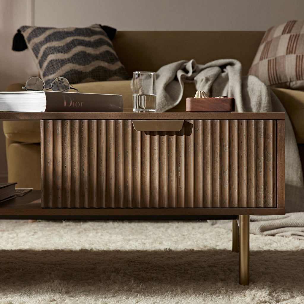 Richmond Ridged Coffee Table with Drawer, Dark Ash