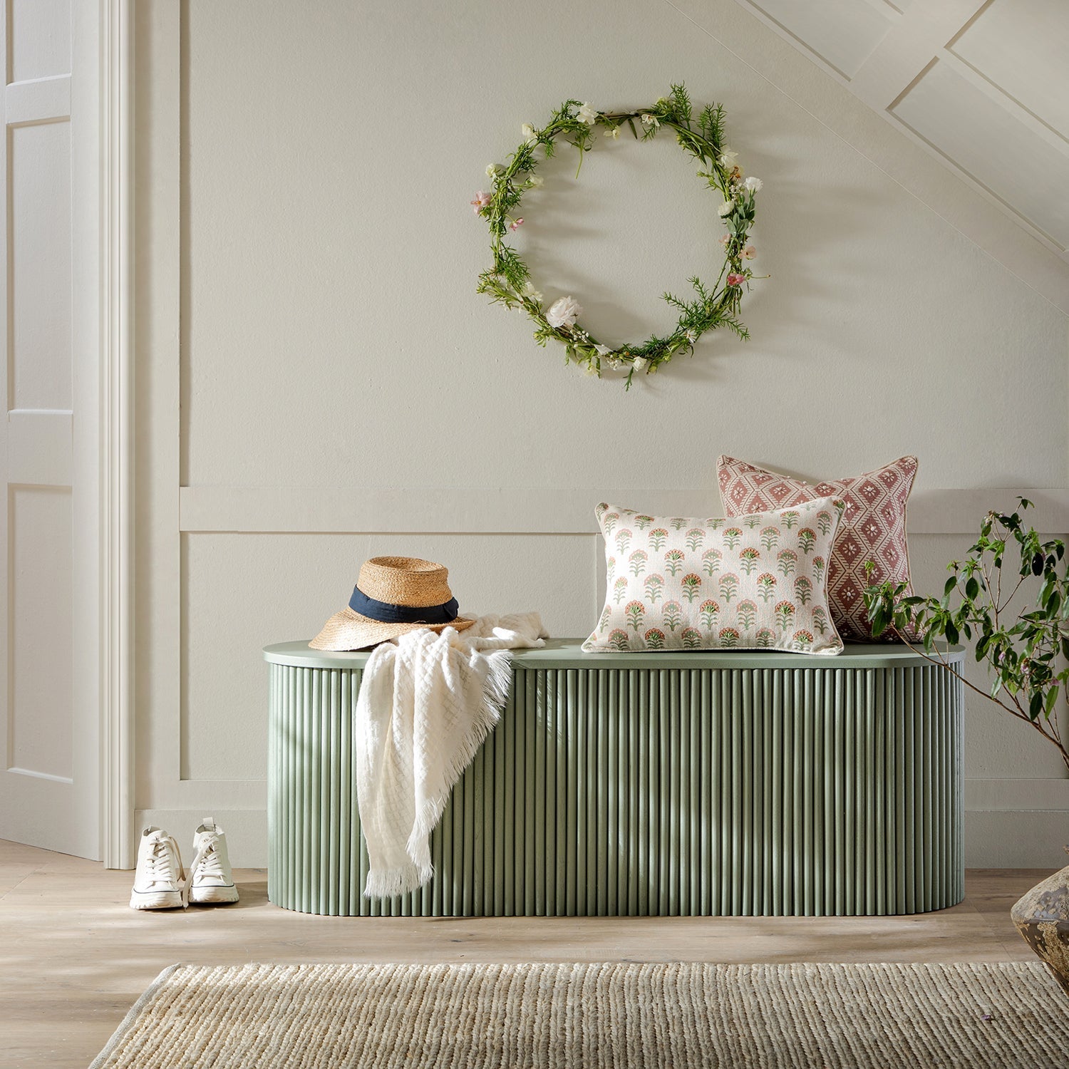 Maru Storage Ottoman Bench, Sage Green