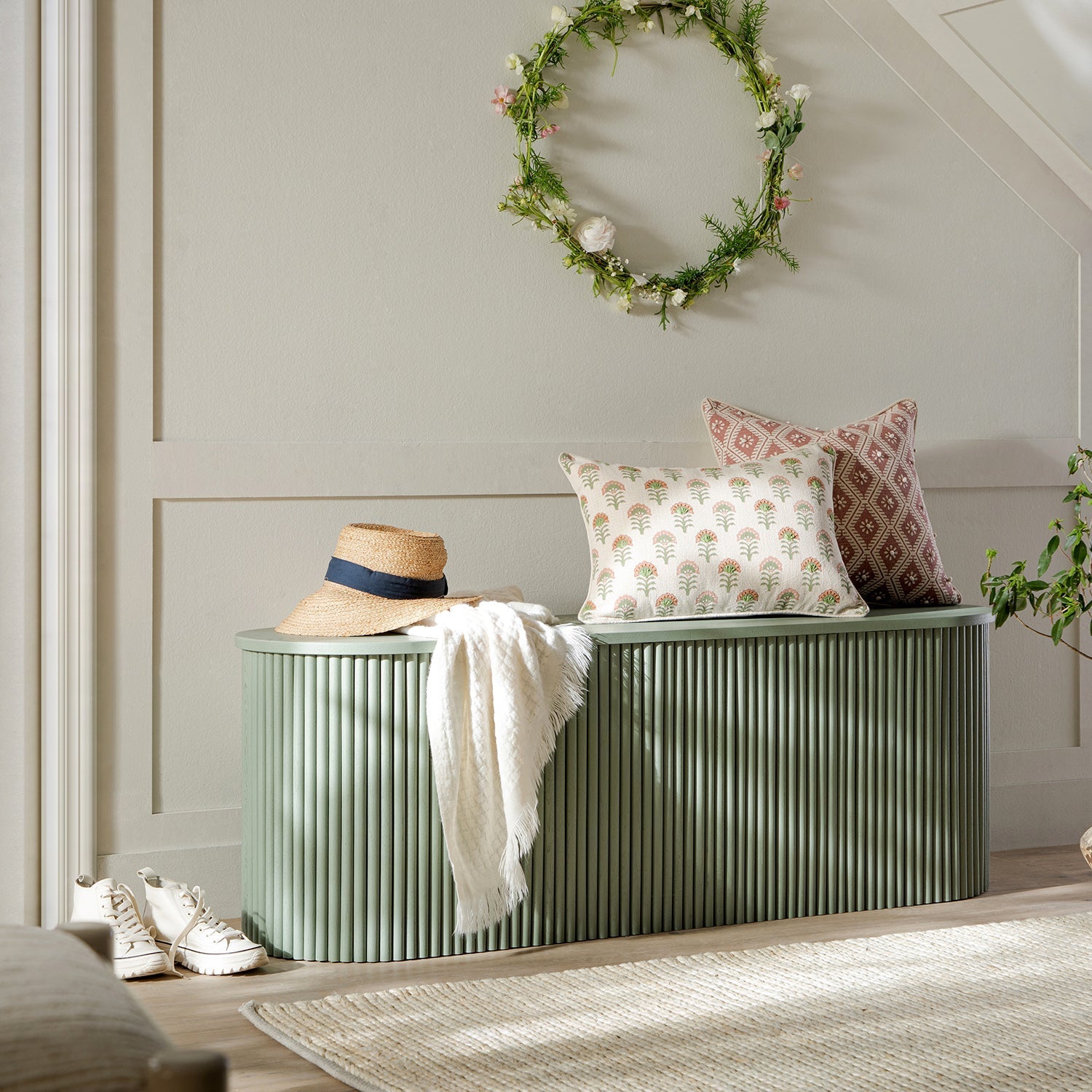 Maru Storage Ottoman Bench, Sage Green