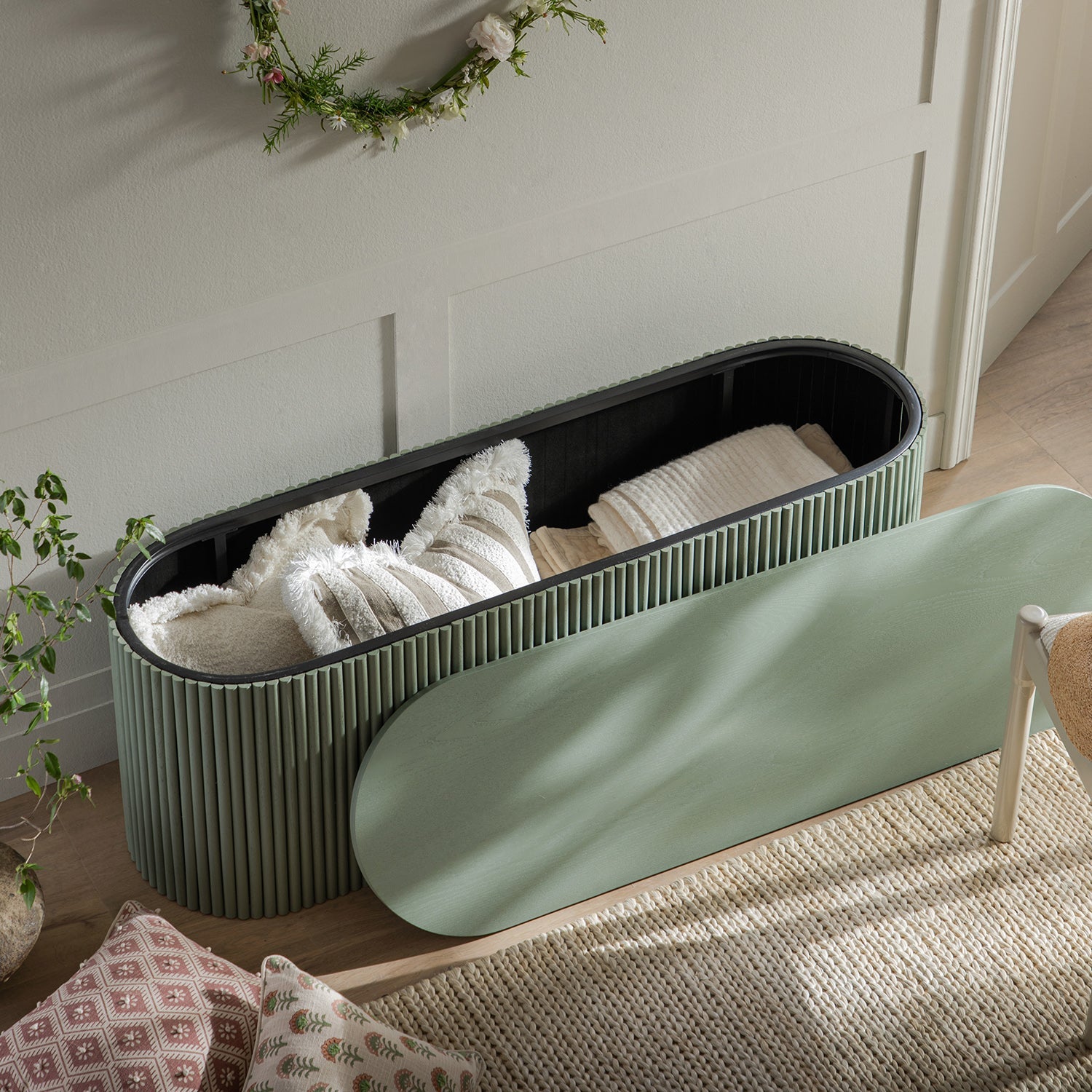 Maru Storage Ottoman Bench, Sage Green