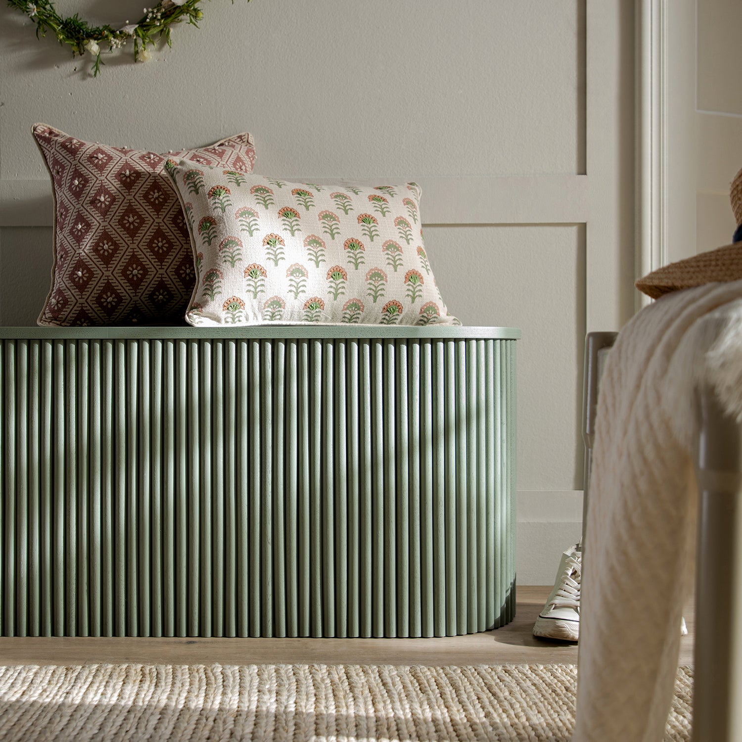 Maru Storage Ottoman Bench, Sage Green