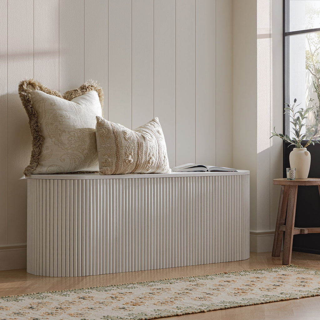 Maru Storage Ottoman Bench, Washed White