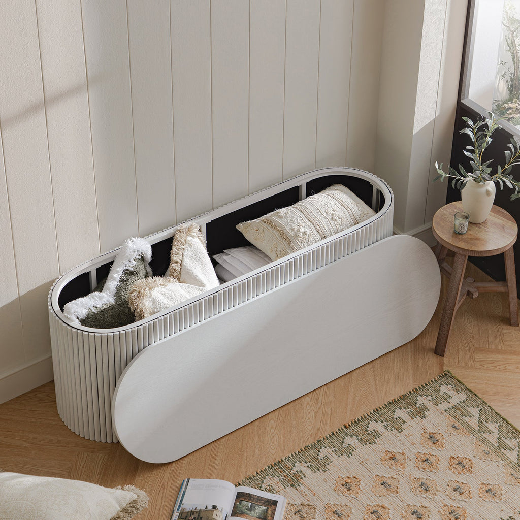 Maru Storage Ottoman Bench, Washed White