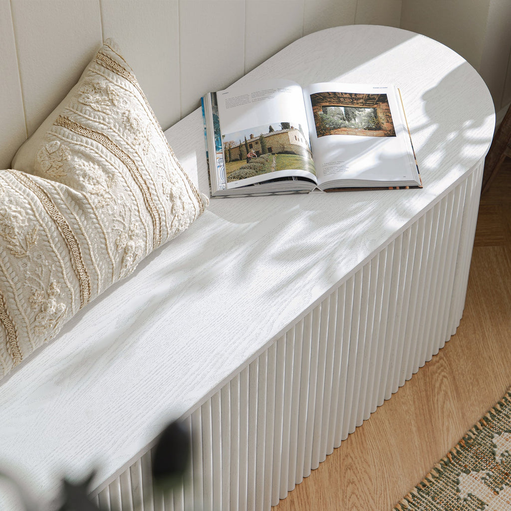 Maru Storage Ottoman Bench, Washed White