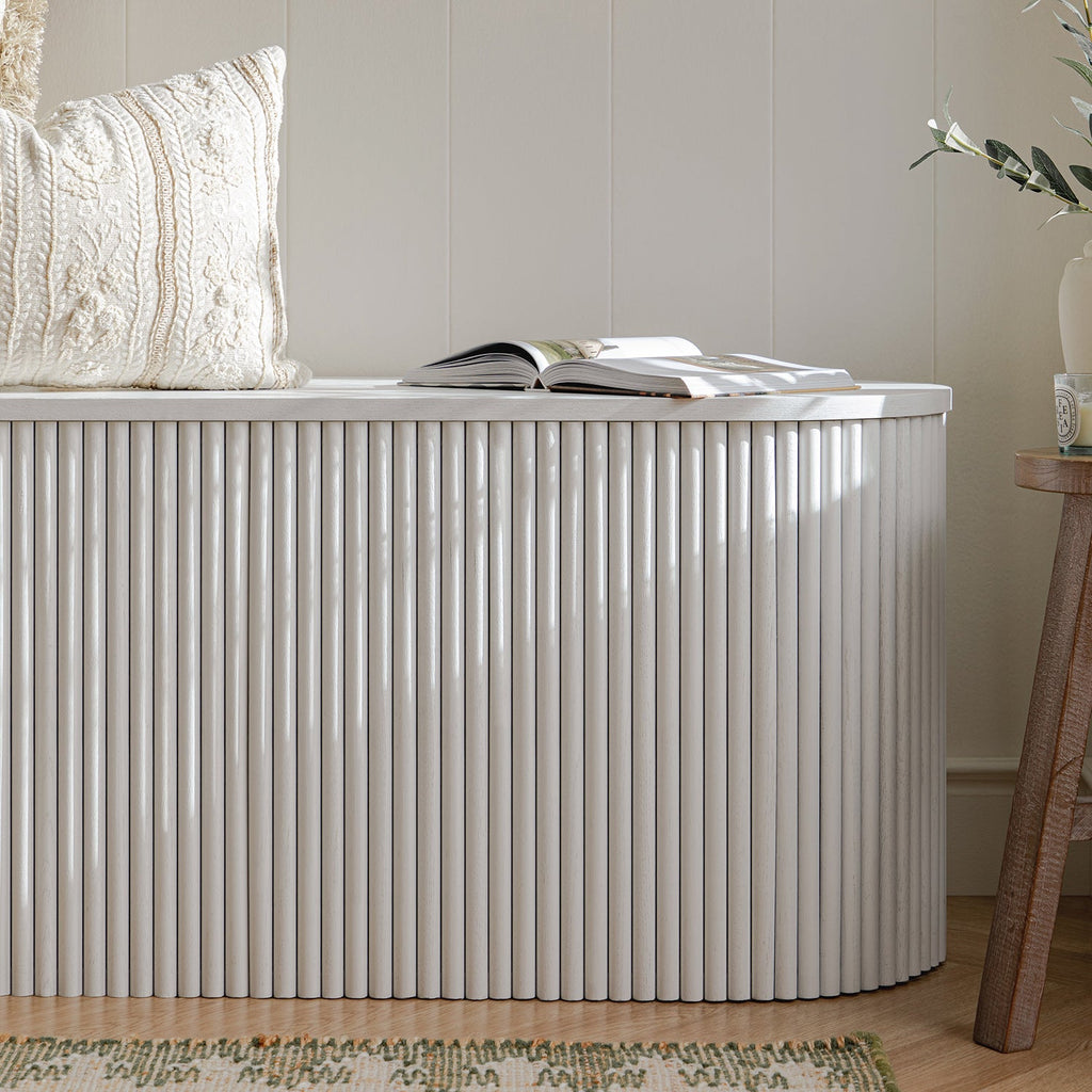 Maru Storage Ottoman Bench, Washed White