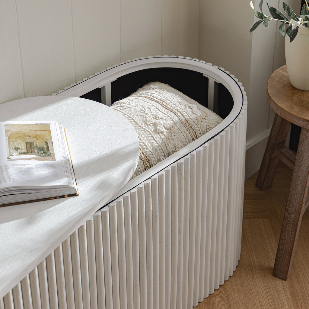 Maru Storage Ottoman Bench, Washed White