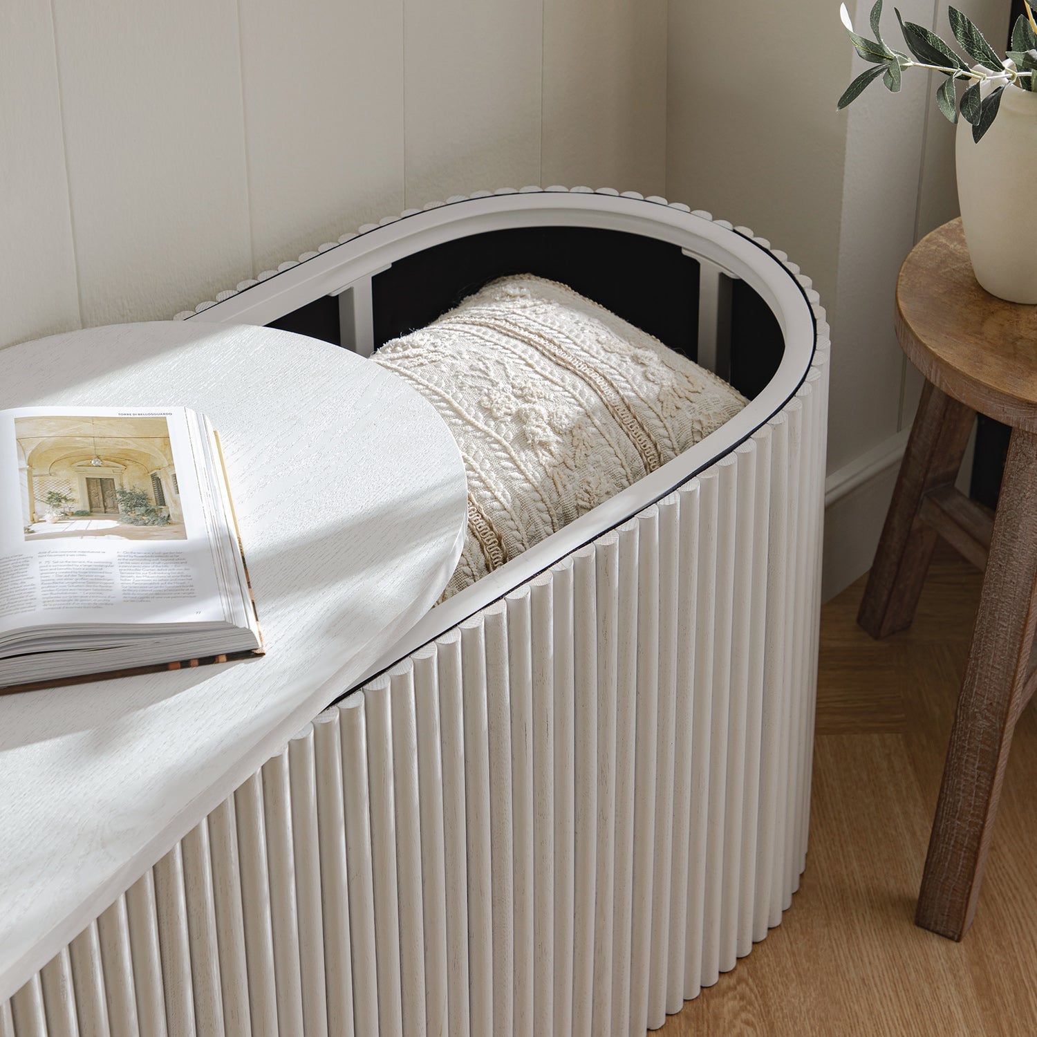 Maru Storage Ottoman Bench, Washed White