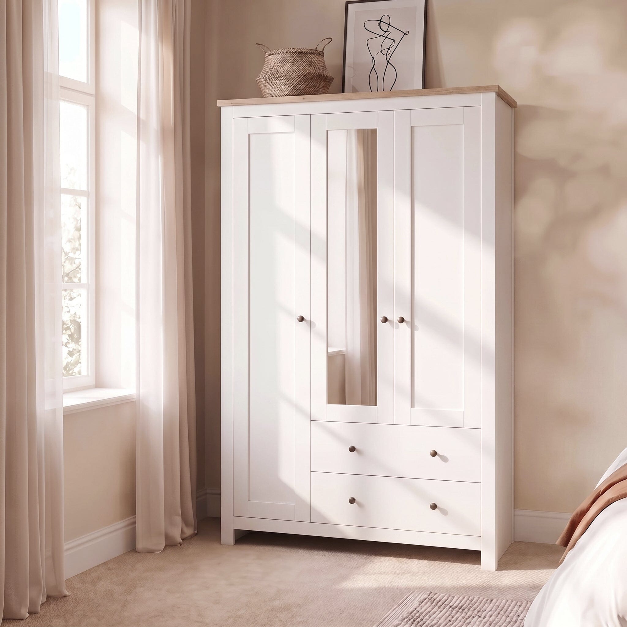 Bampton 3 Door Wardrobe with 2 Drawers - Alabaster White