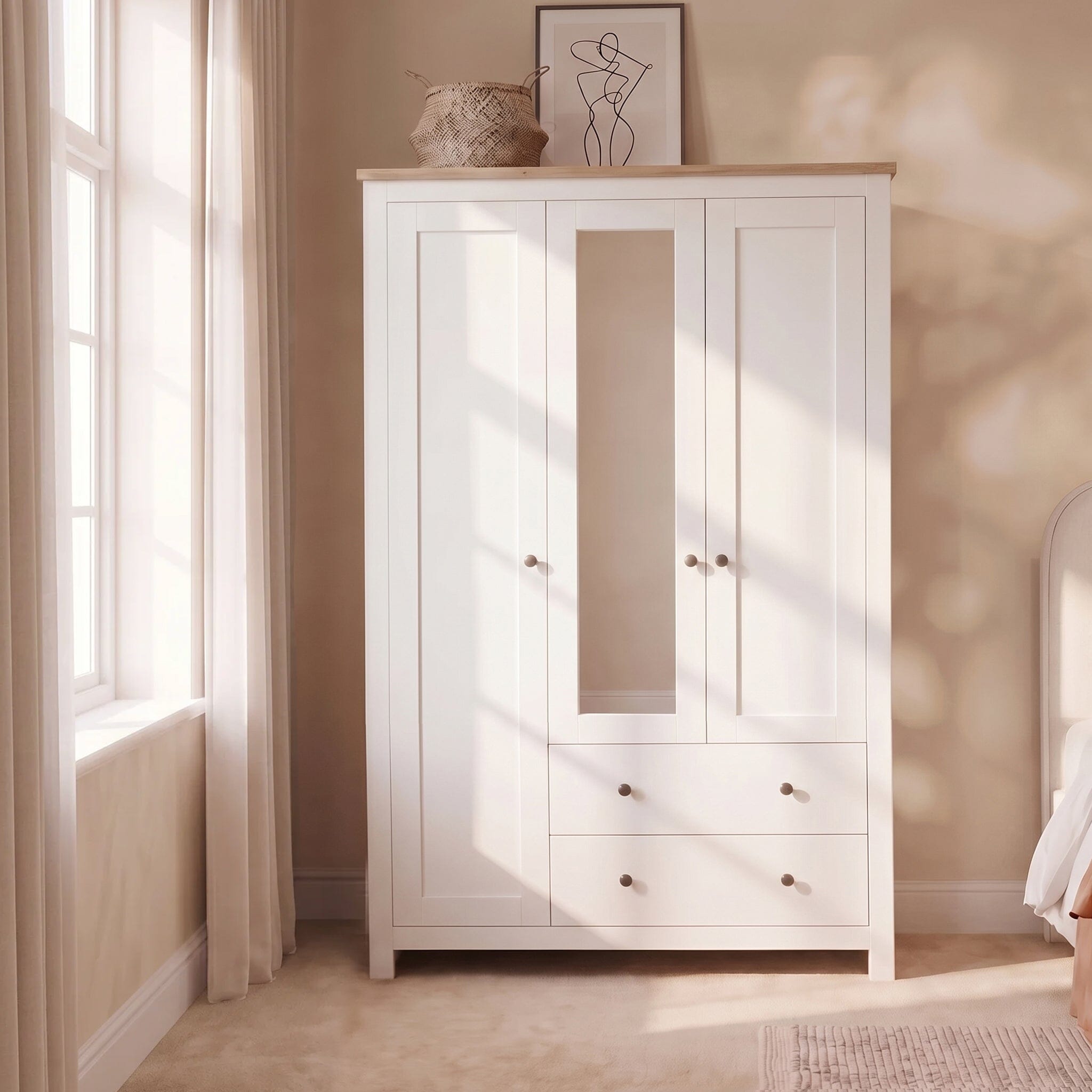 Bampton 3 Door Wardrobe with 2 Drawers - Alabaster White