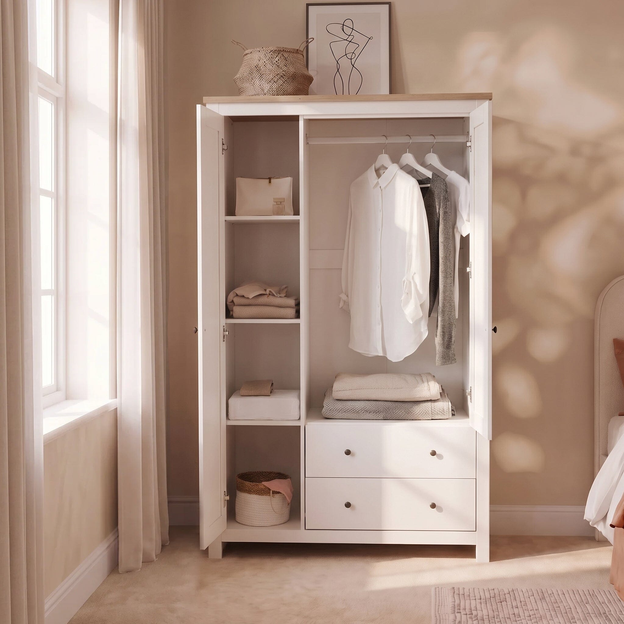 Bampton 3 Door Wardrobe with 2 Drawers - Alabaster White