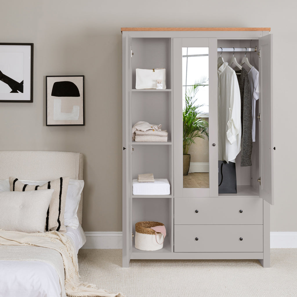 Bampton 3 Door Wardrobe with 2 Drawers - Stone Grey