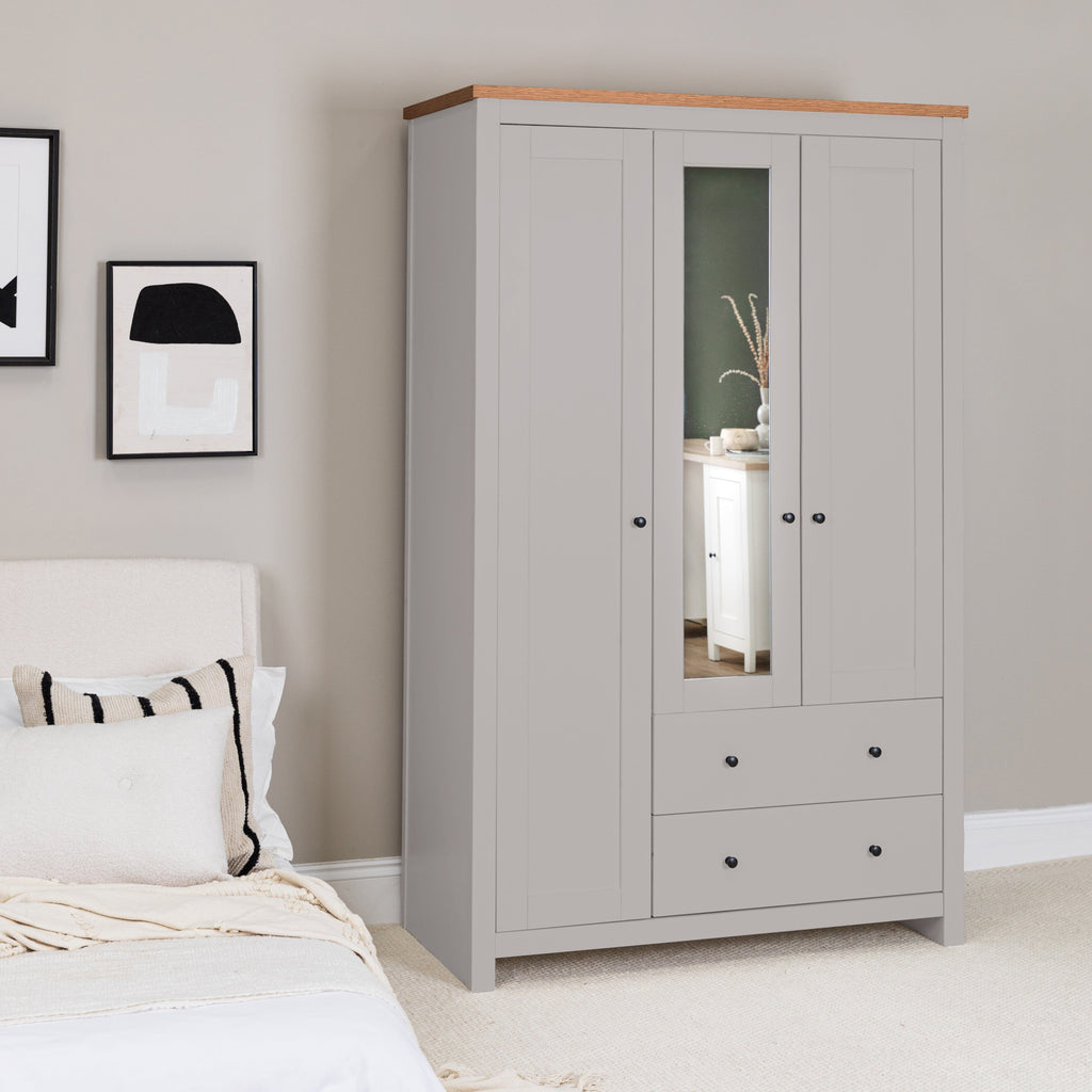 Bampton 3 Door Wardrobe with 2 Drawers - Stone Grey