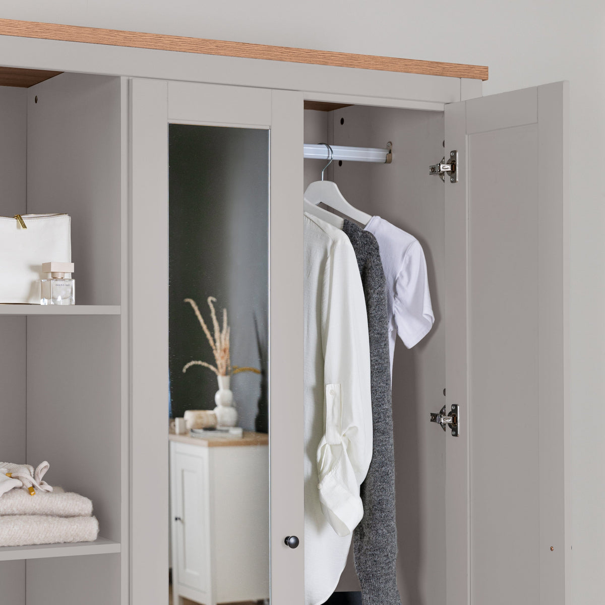 Bampton 3 Door Wardrobe with 2 Drawers - Stone Grey