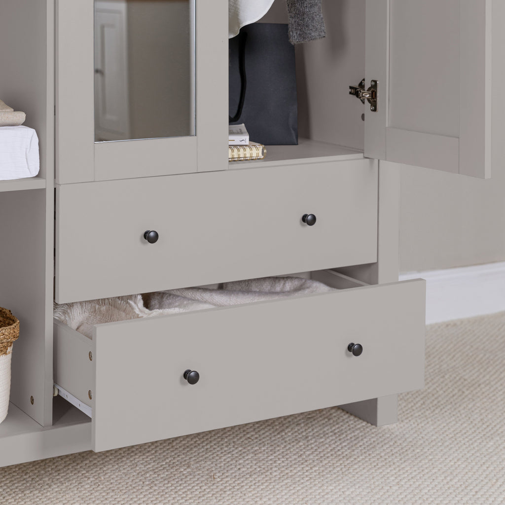 Bampton 3 Door Wardrobe with 2 Drawers - Stone Grey