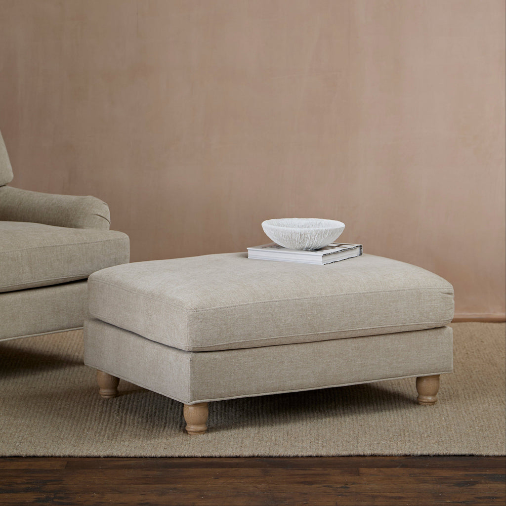Brea Mink Taupe Footstool - Whitewash Oak Legs