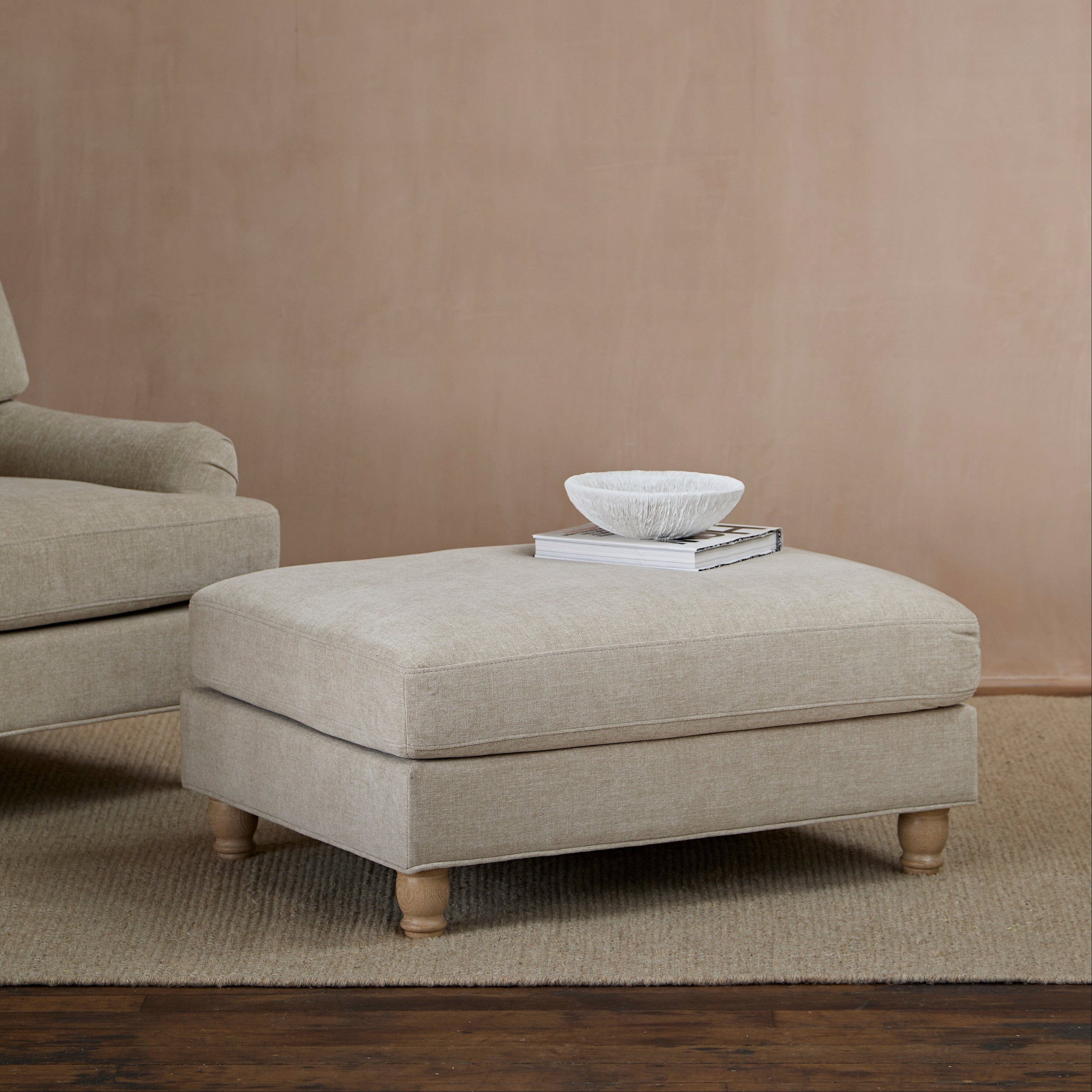 Brea Mink Taupe Footstool - Whitewash Oak Legs