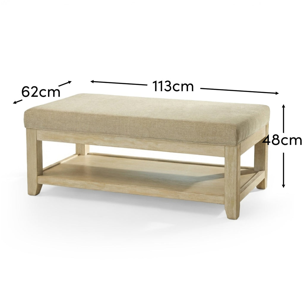 Breccan 110cm Footstool Coffee Table - Mink Taupe - Whitewash Oak Legs