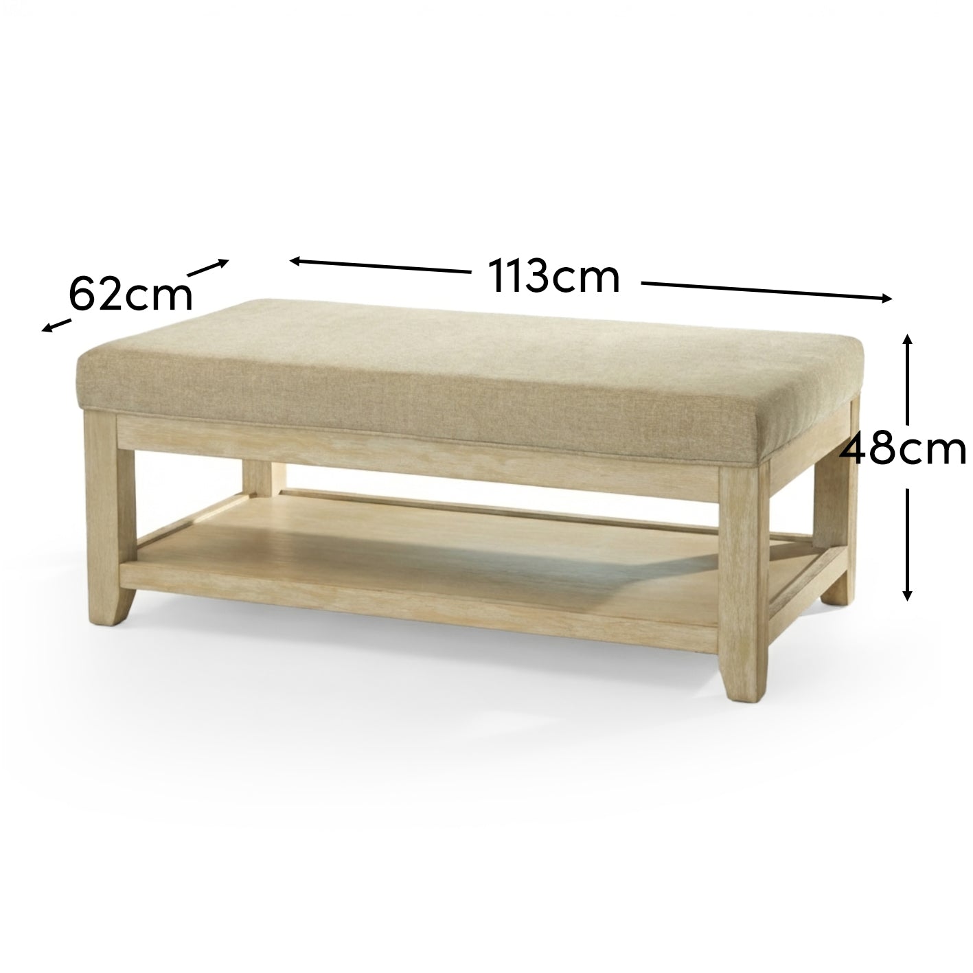 Breccan 110cm Footstool Coffee Table - Mink Taupe - Whitewash Oak Legs